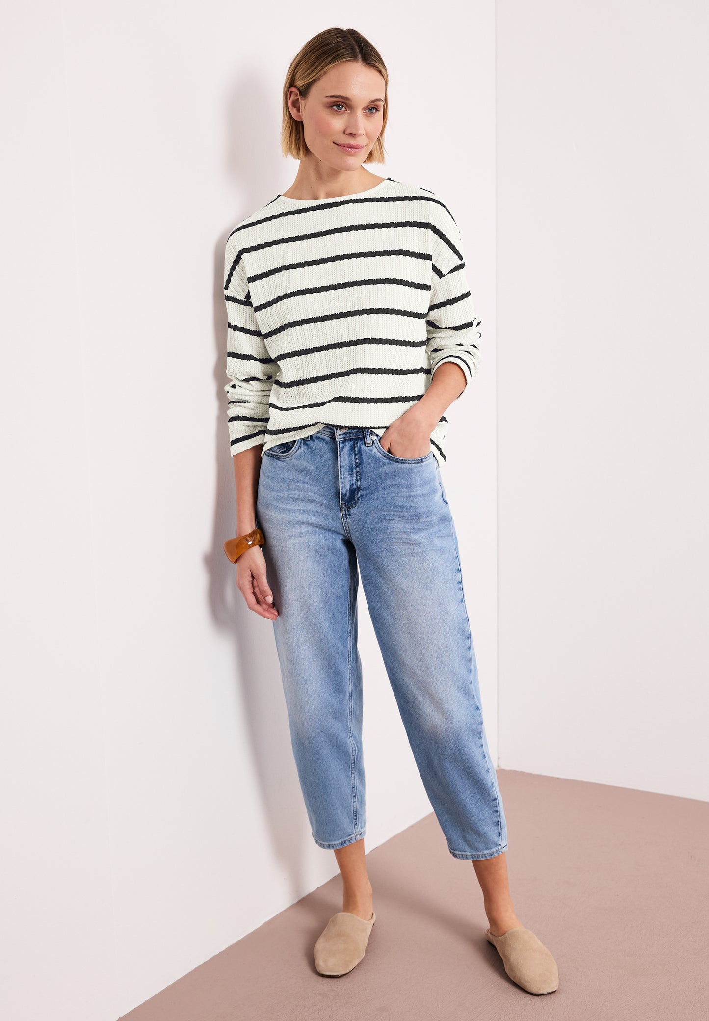 Street One - Langarm Shirt im Strick-Look - Farbe: shadowed navy
