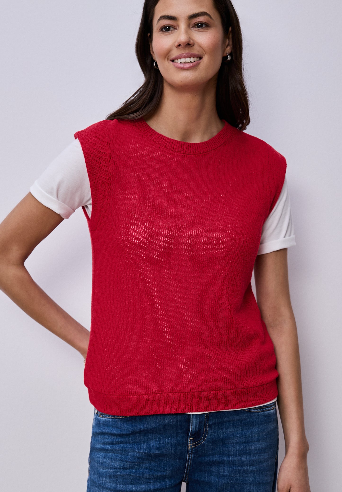 Street One - Dropped Shoulder Top im Strick-Look - Farbe: salsa red