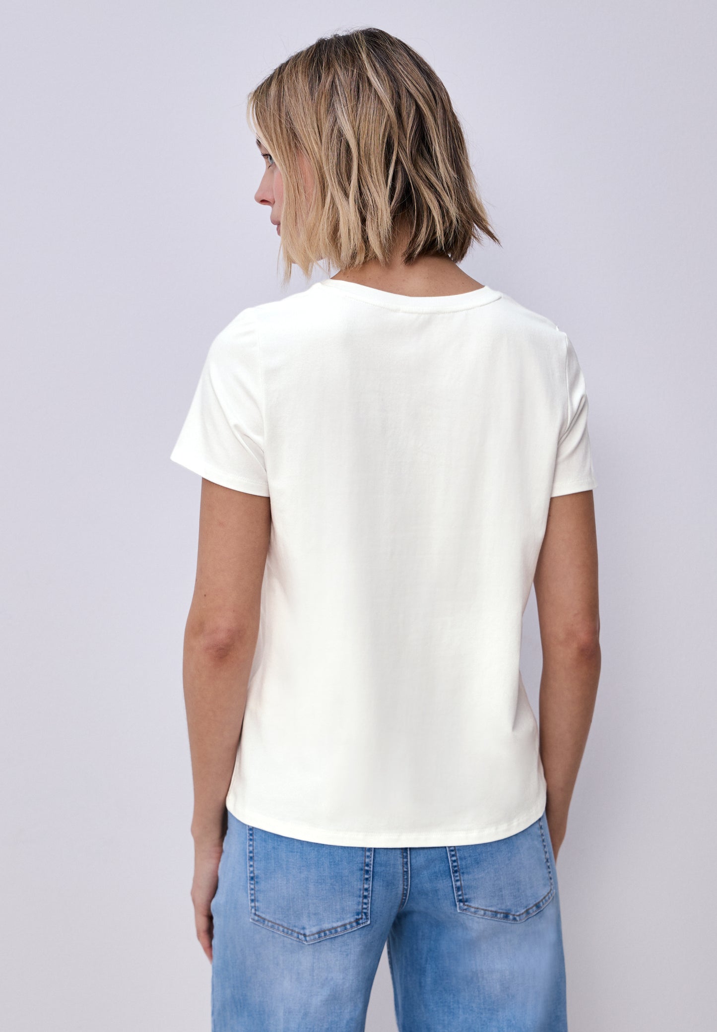 Street One - Kurzarm Shirt mit Streifen-Tasche - Farbe: off white