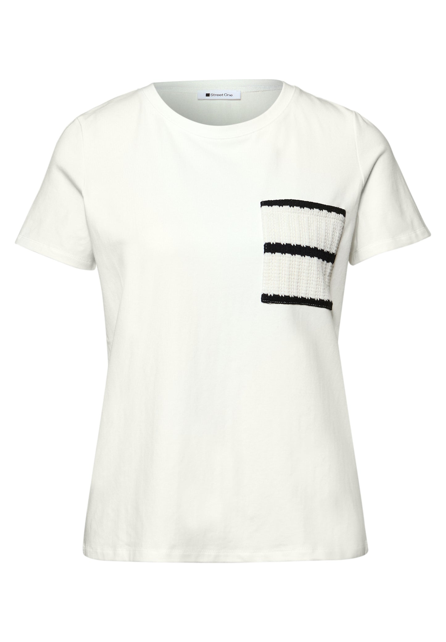 Street One - Kurzarm Shirt mit Streifen-Tasche - Farbe: off white