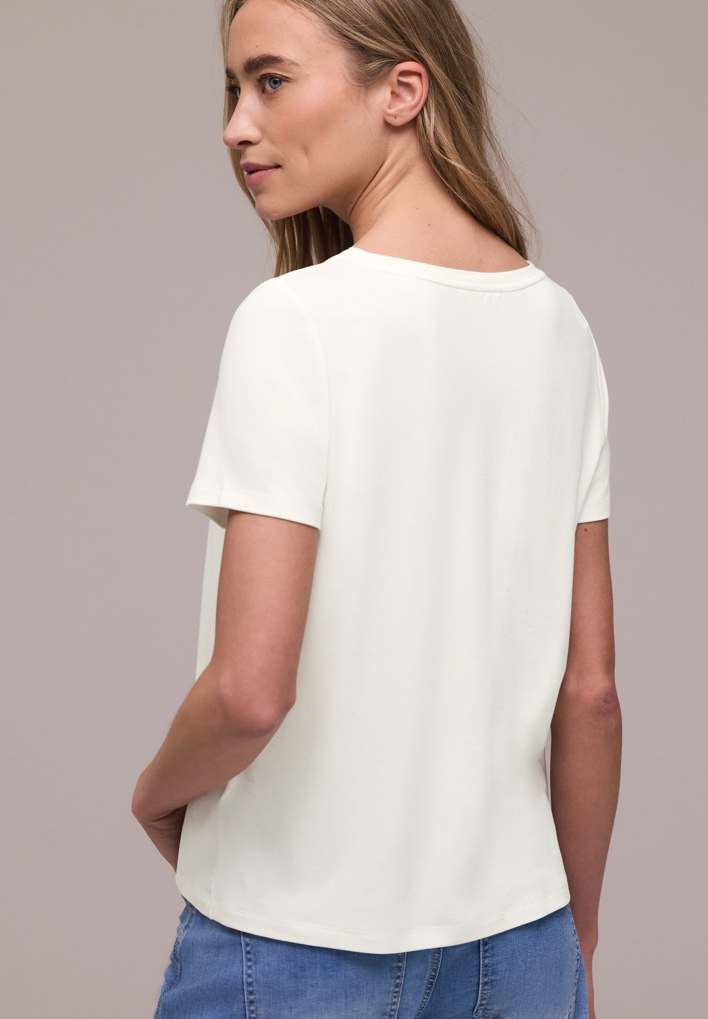 Street One - T-Shirt mit Rundhals und Wording - Farbe: off white