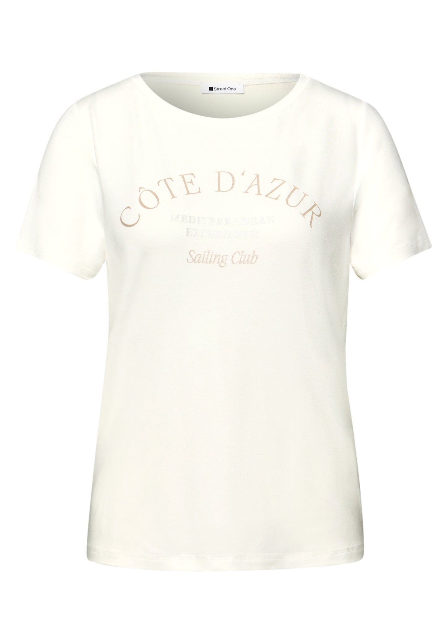 Street One - T-Shirt mit Rundhals und Wording - Farbe: off white