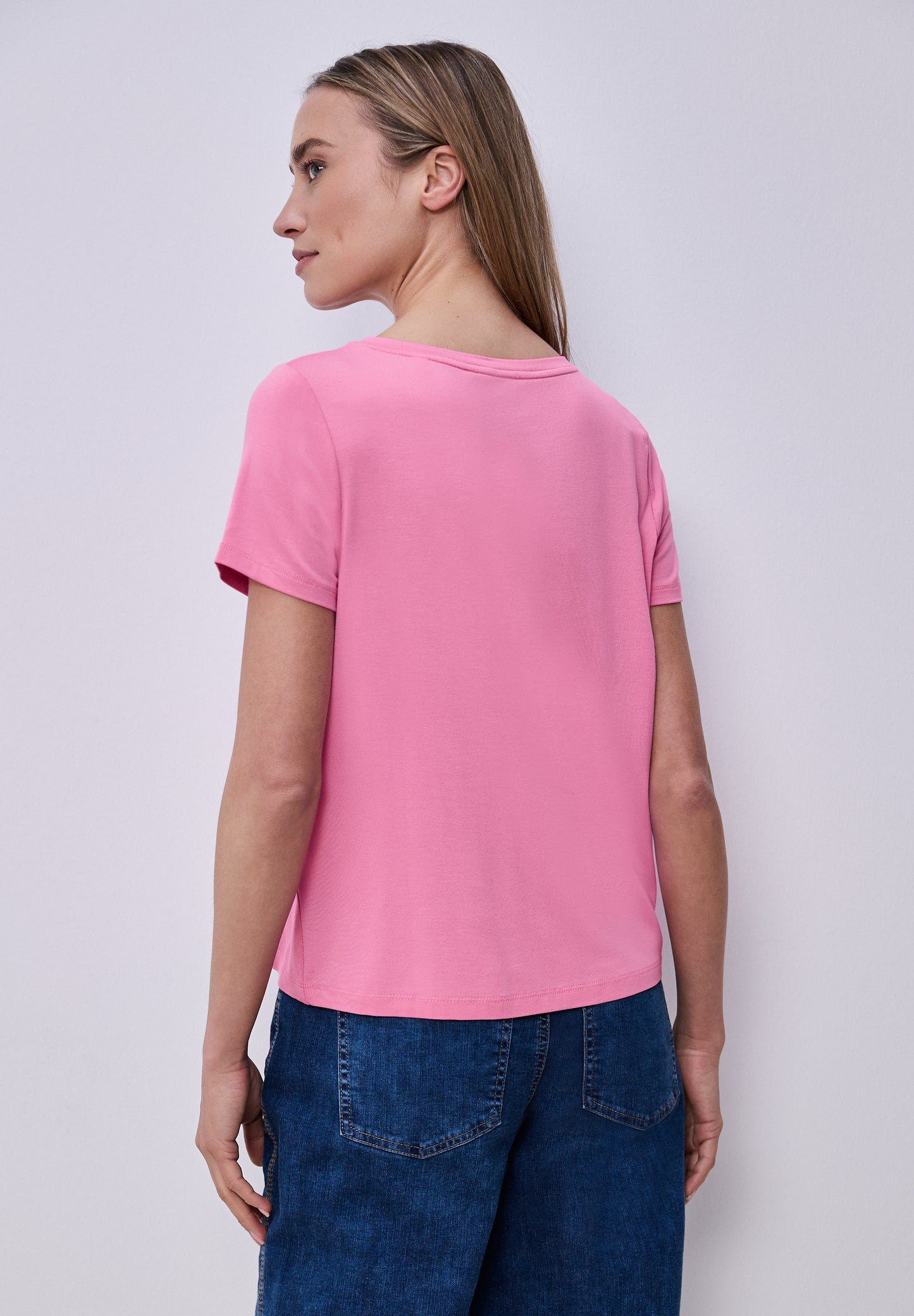 Street One - T-Shirt mit Rundhals und Wording - Farbe: ibis rose