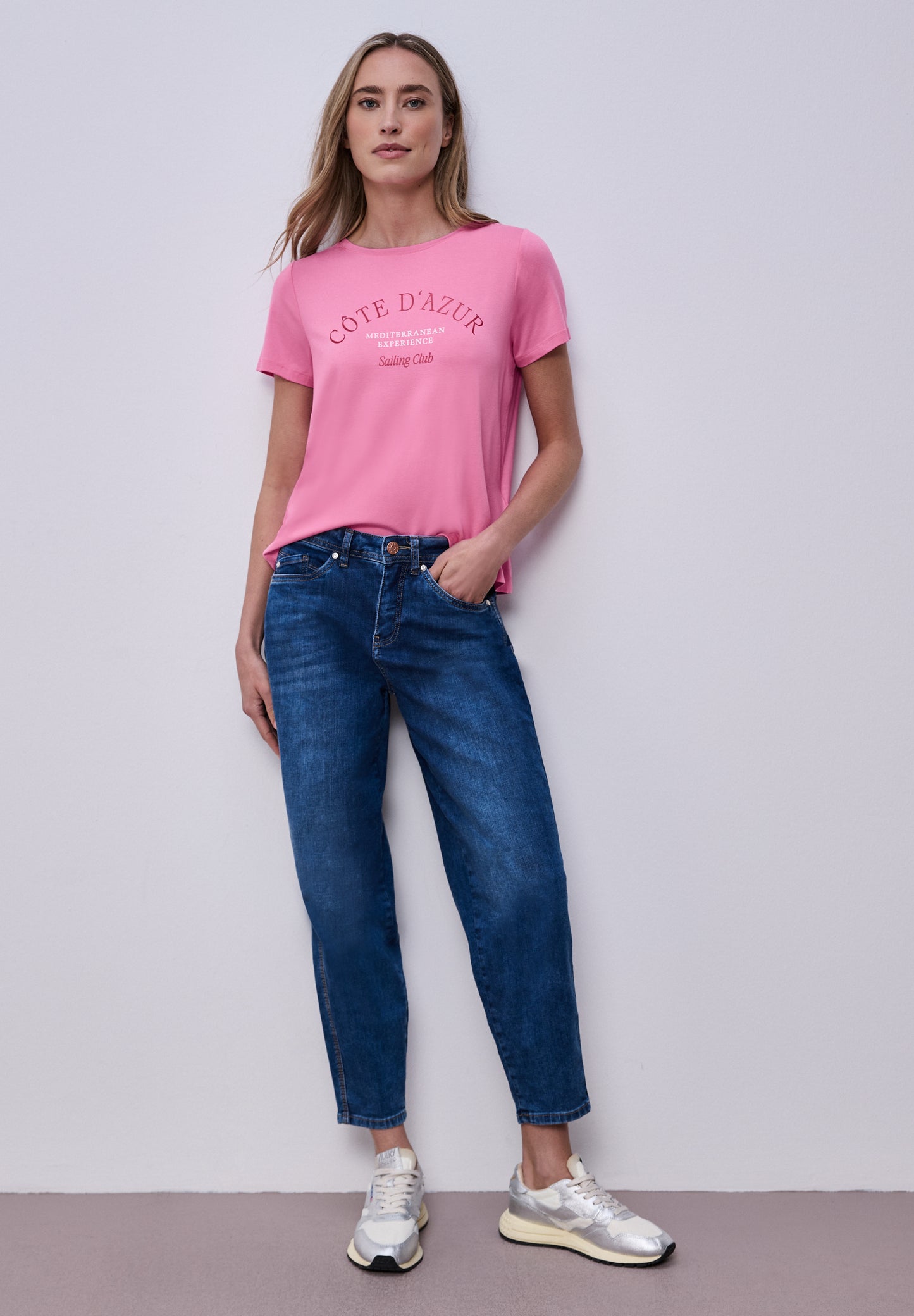 Street One - T-Shirt mit Rundhals und Wording - Farbe: ibis rose