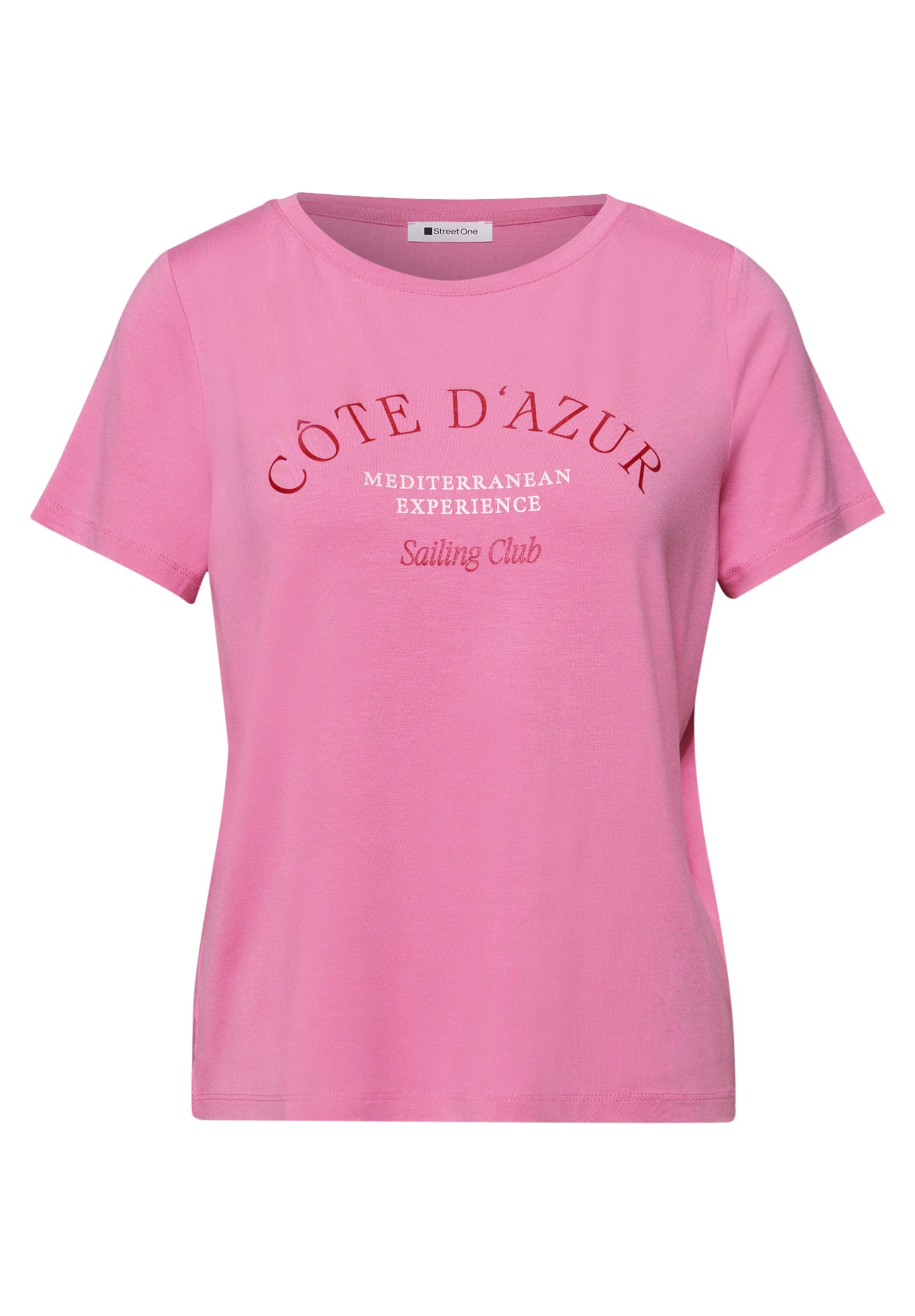 Street One - T-Shirt mit Rundhals und Wording - Farbe: ibis rose