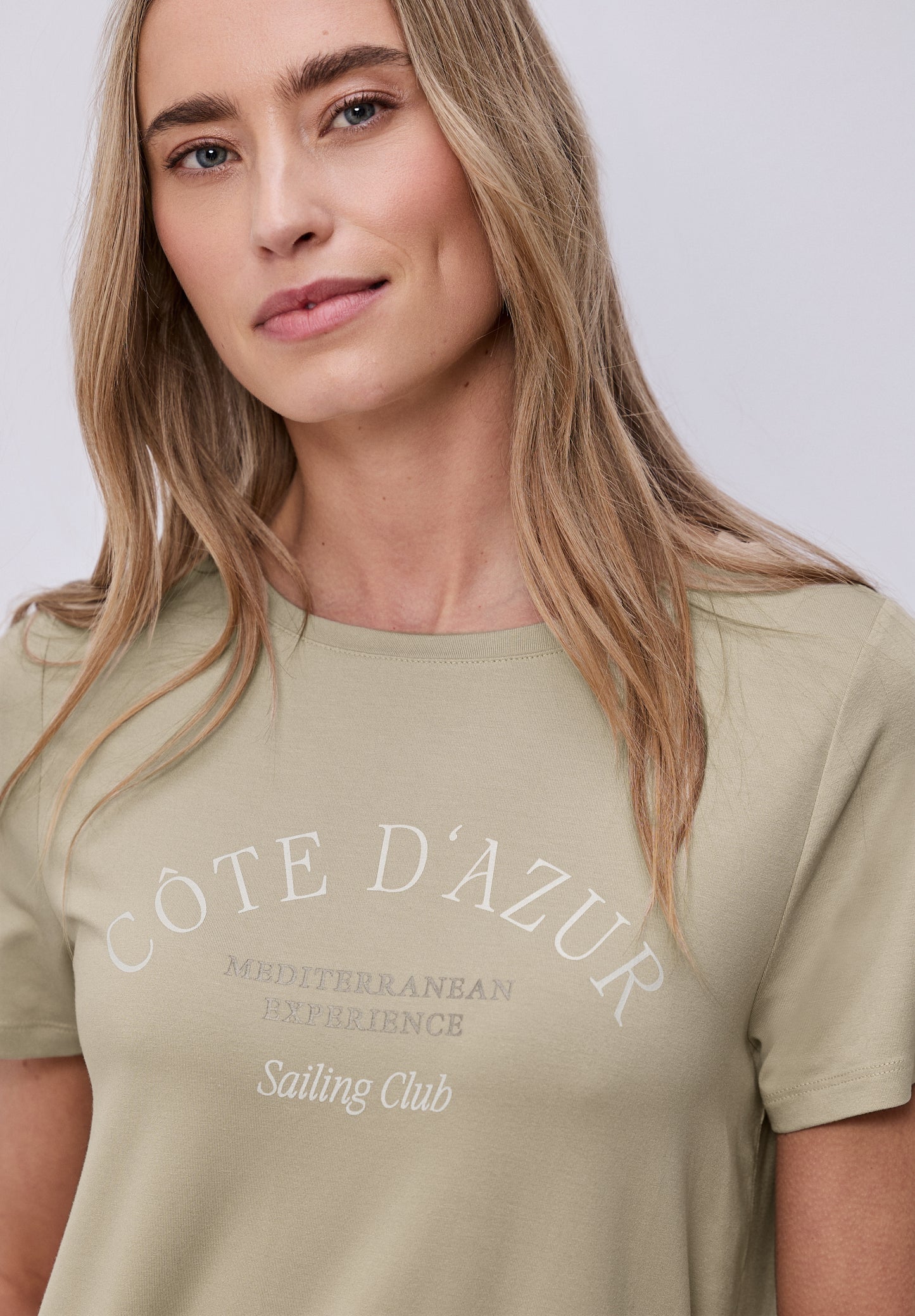 Street One - T-Shirt mit Rundhals und Wording - Farbe: cobble stone