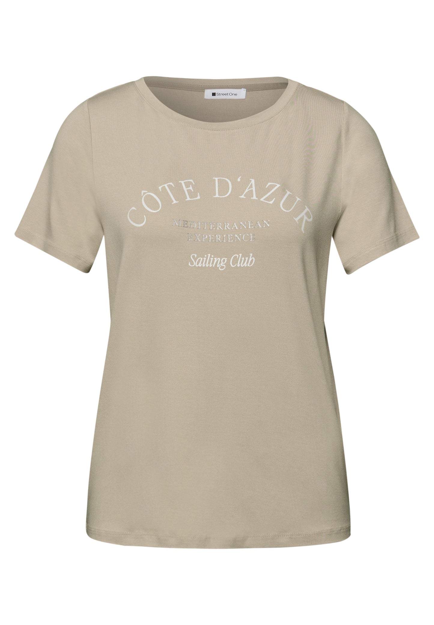 Street One - T-Shirt mit Rundhals und Wording - Farbe: cobble stone