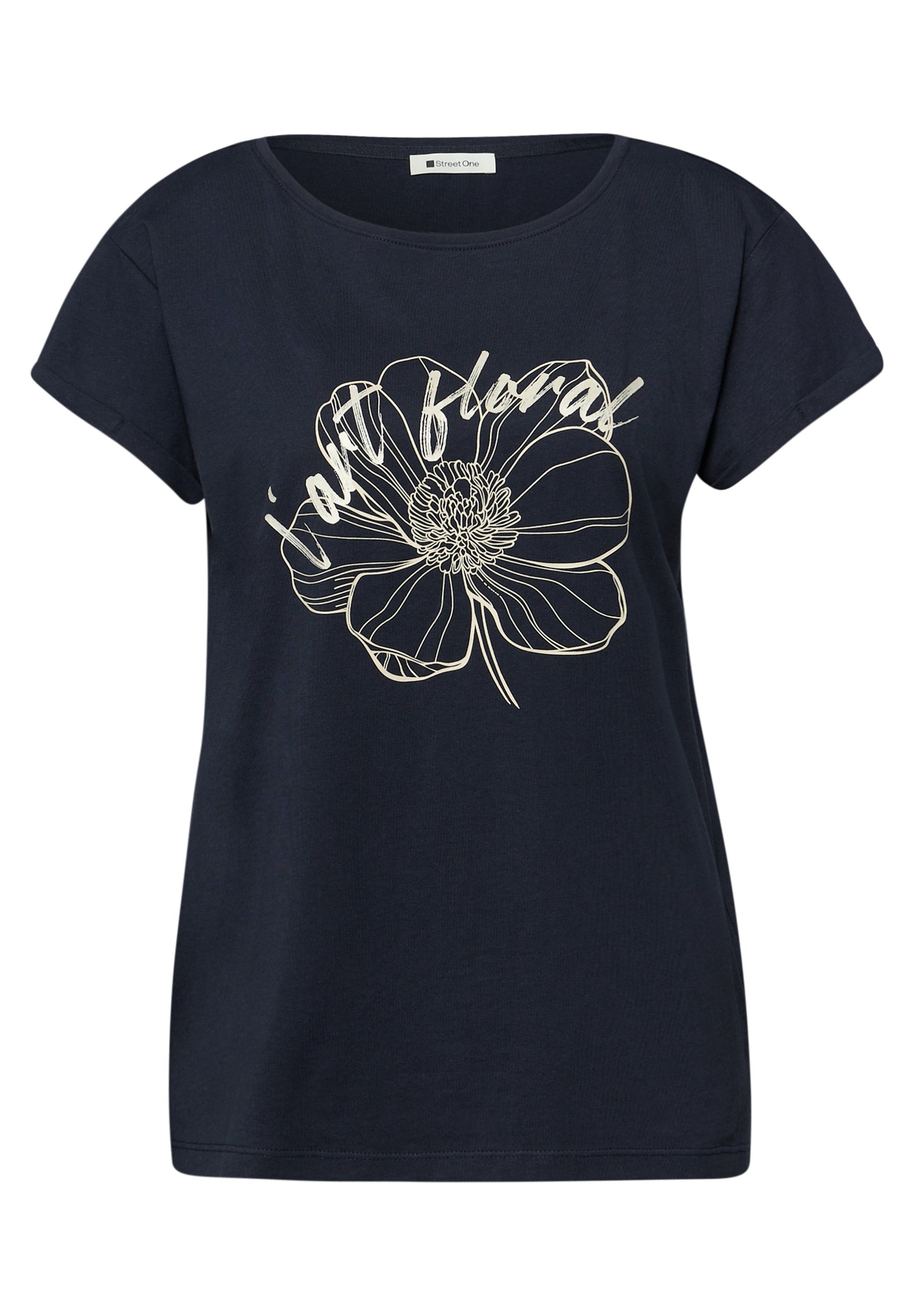 Street One - Kurzarm Shirt mit floralem Artwork - Farbe: shadowed navy