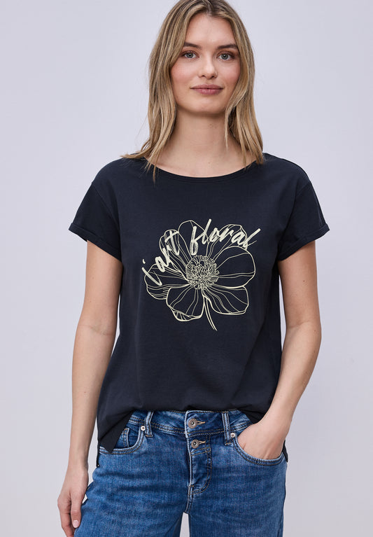 Street One - Kurzarm Shirt mit floralem Artwork - Farbe: shadowed navy