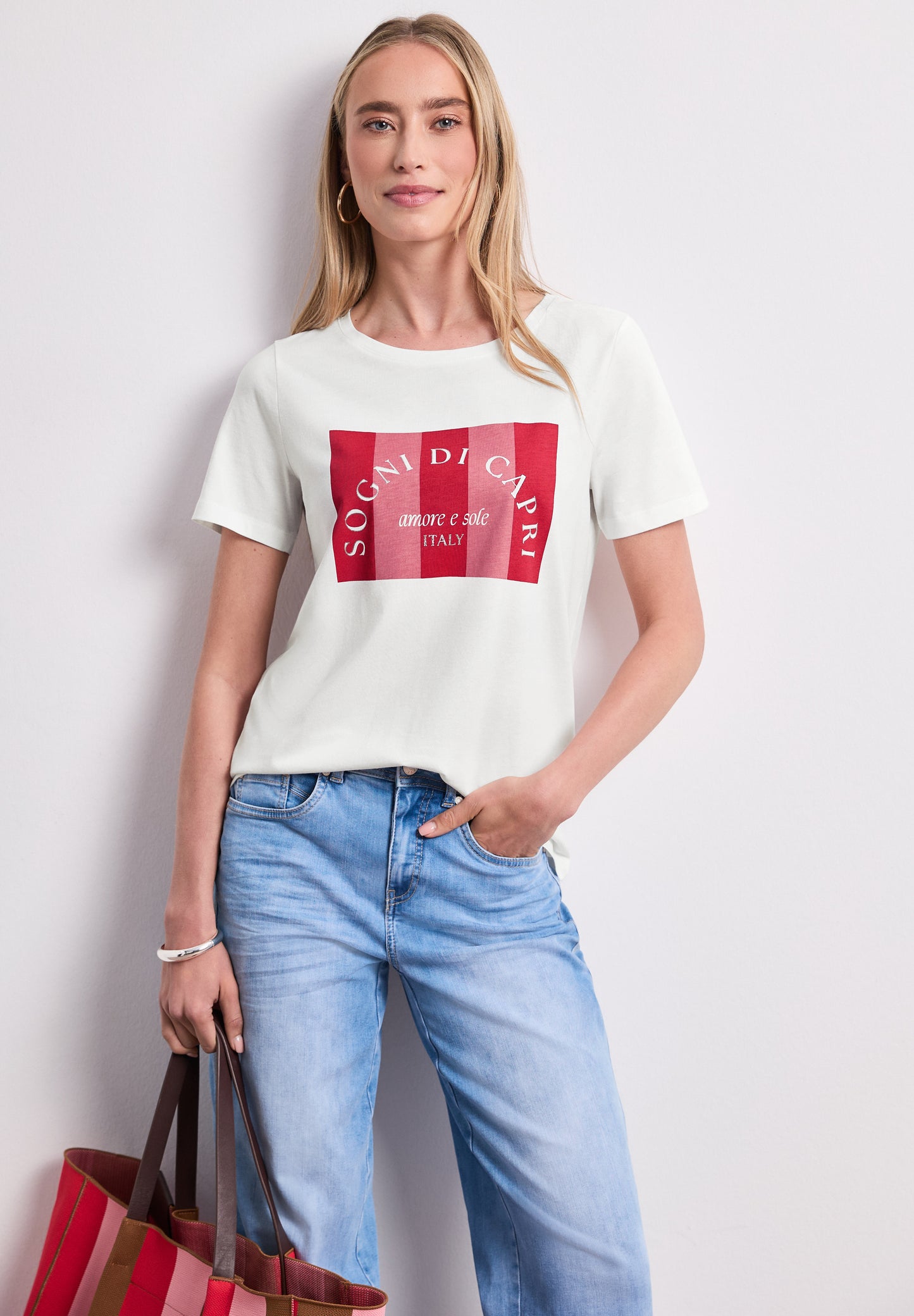 Street One - T-Shirt mit Rundhals und Print - Farbe: off white