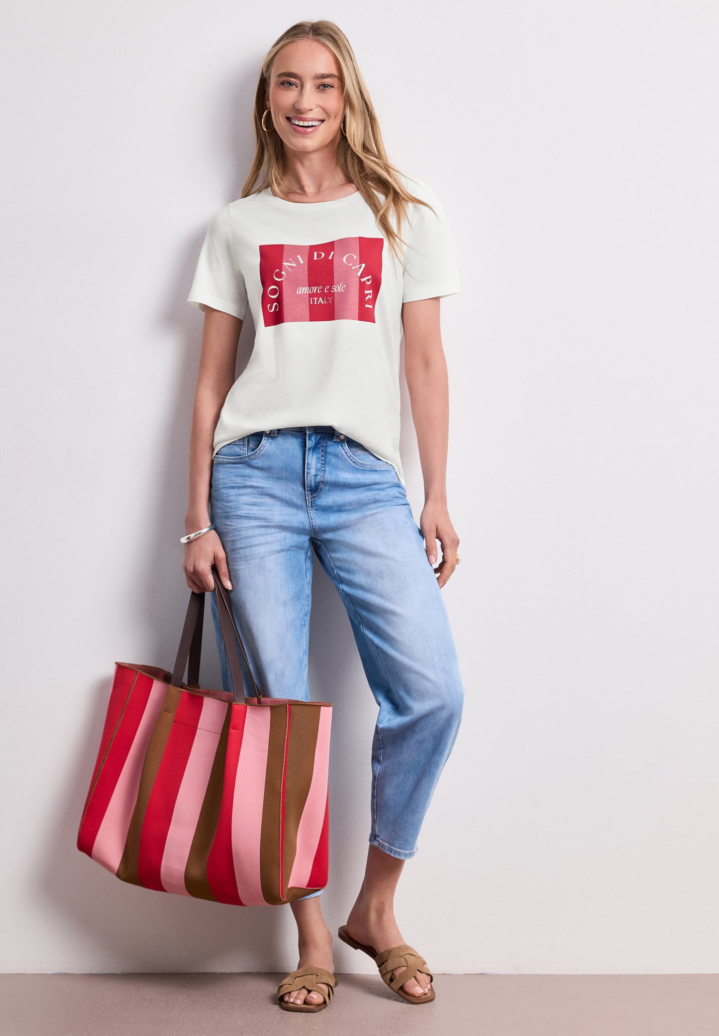 Street One - T-Shirt mit Rundhals und Print - Farbe: off white