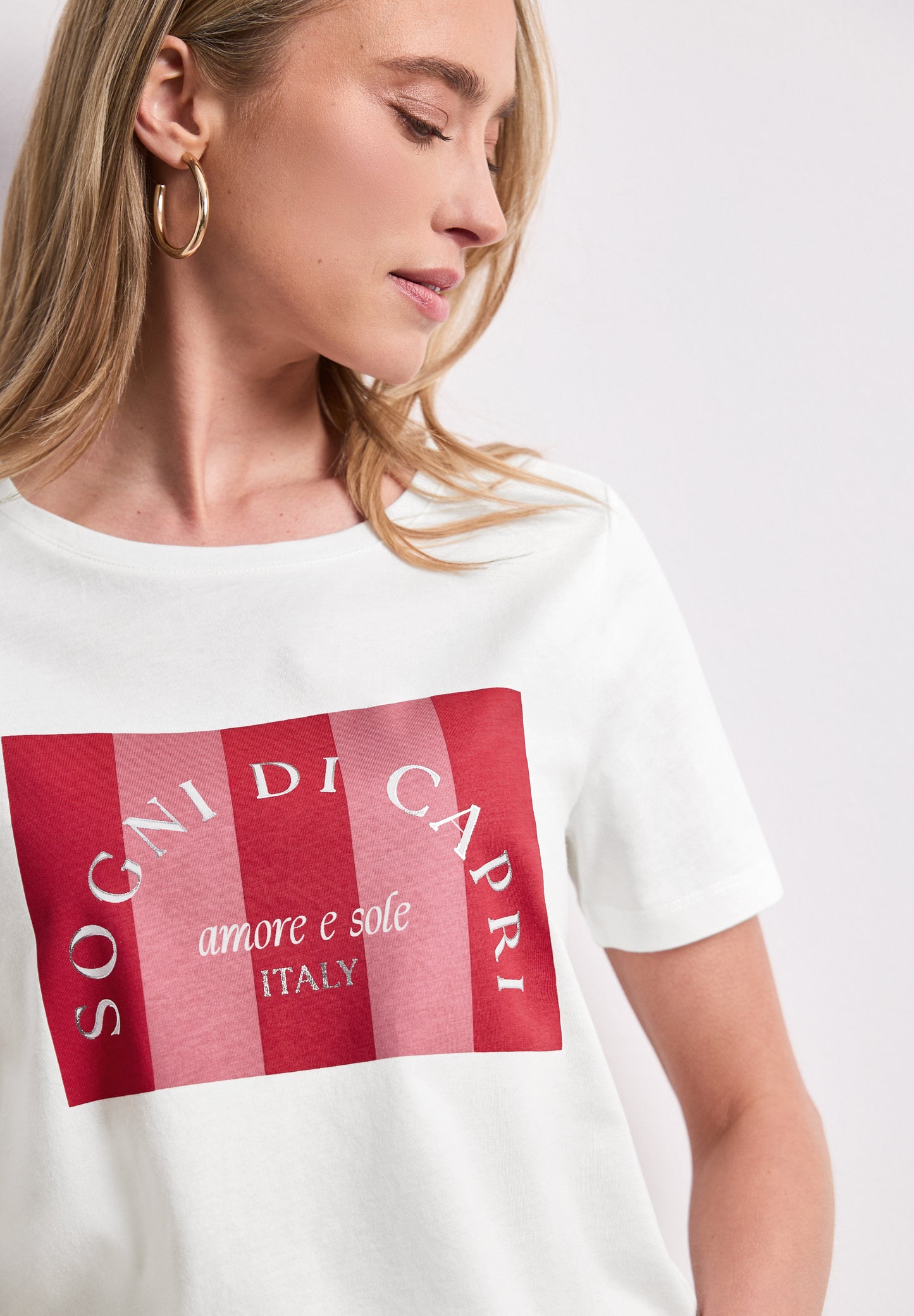 Street One - T-Shirt mit Rundhals und Print - Farbe: off white