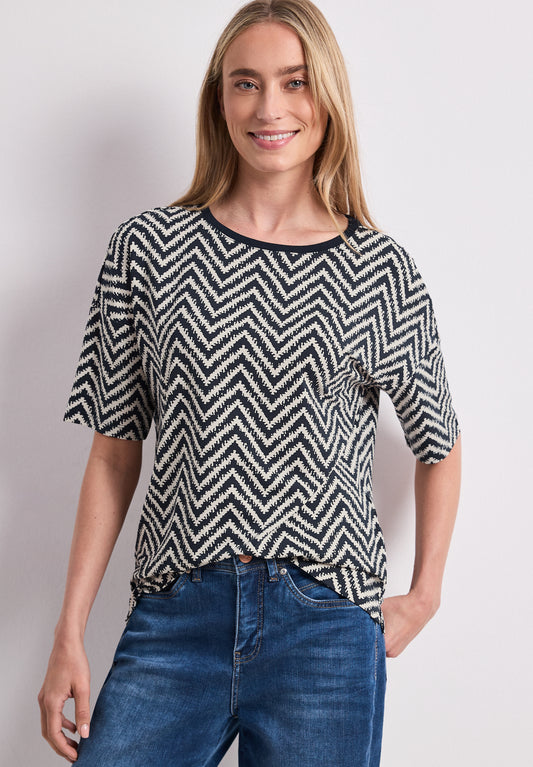 Street One - T-Shirt mit Rundhals und All-over-Print - Farbe: deep blue