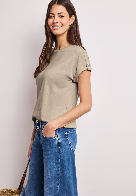 Street One - T-Shirt mit Rundhals und Knopfdetails - Farbe: cotton beige