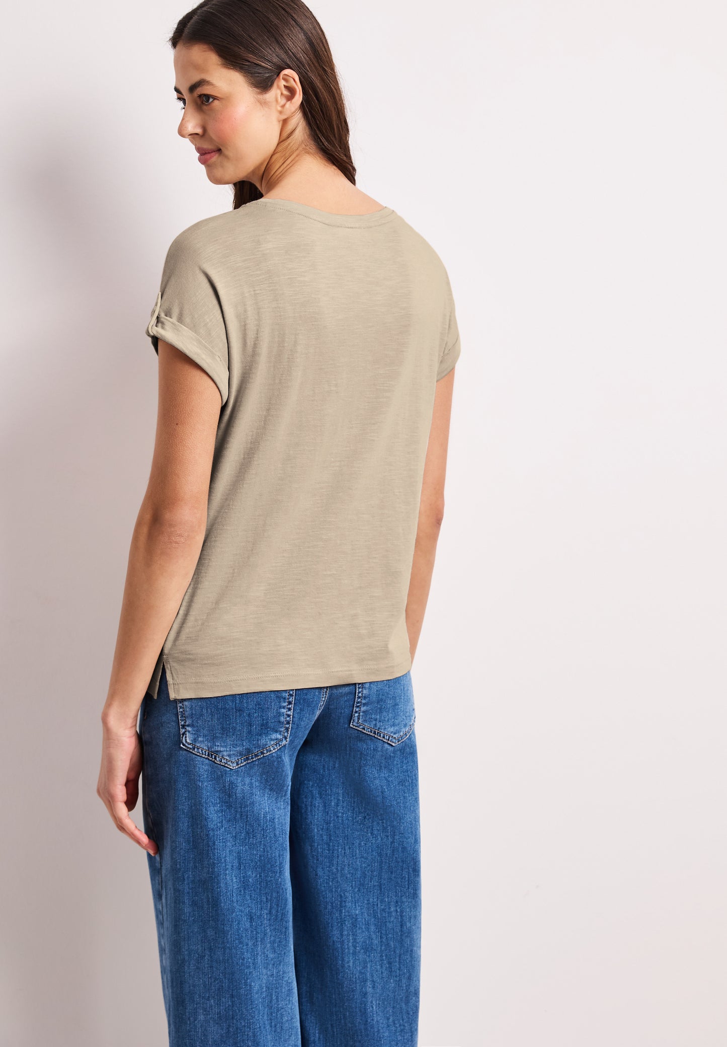 Street One - T-Shirt mit Rundhals und Knopfdetails - Farbe: cotton beige