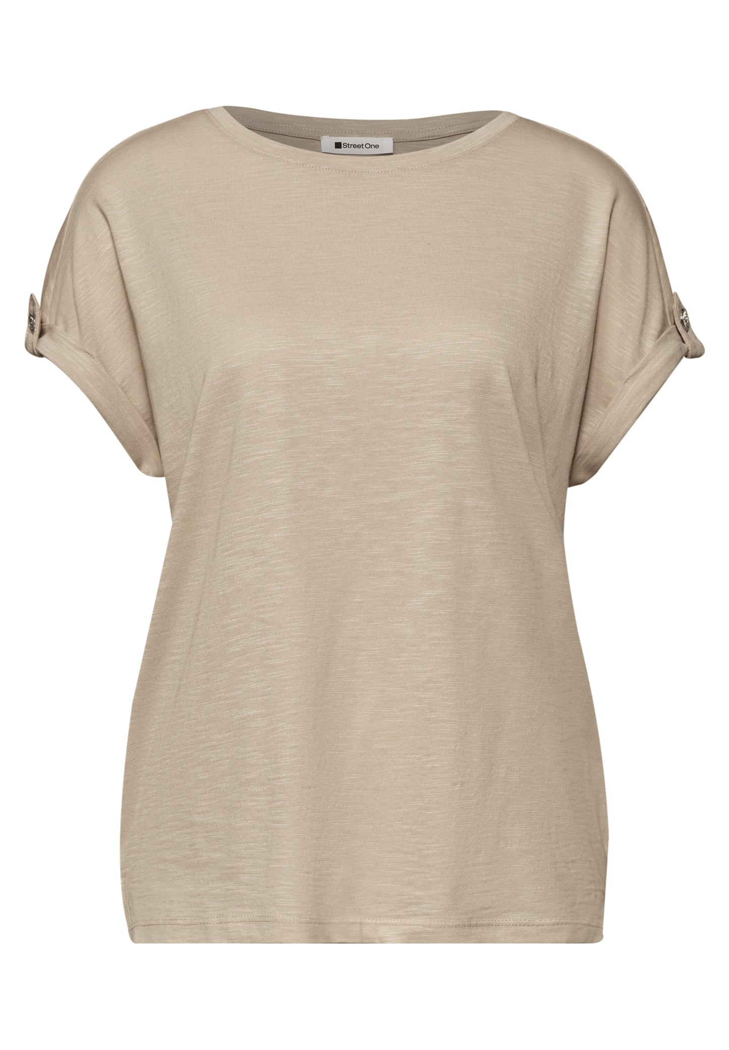 Street One - T-Shirt mit Rundhals und Knopfdetails - Farbe: cotton beige