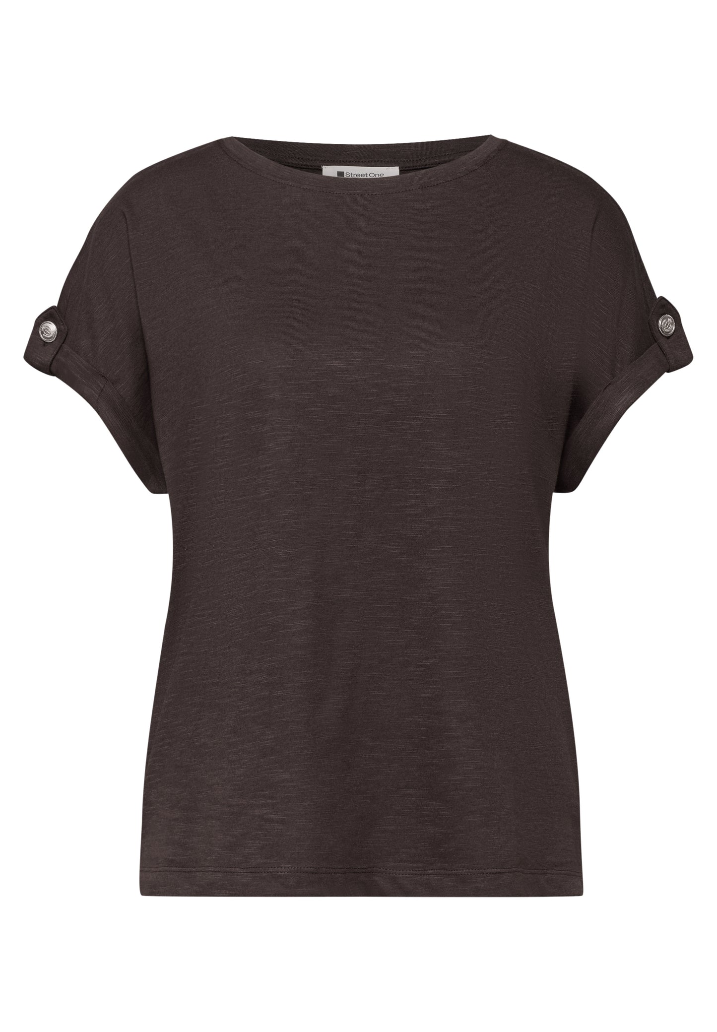 Street One - T-Shirt mit Rundhals und Knopfdetails - Farbe: espresso brown