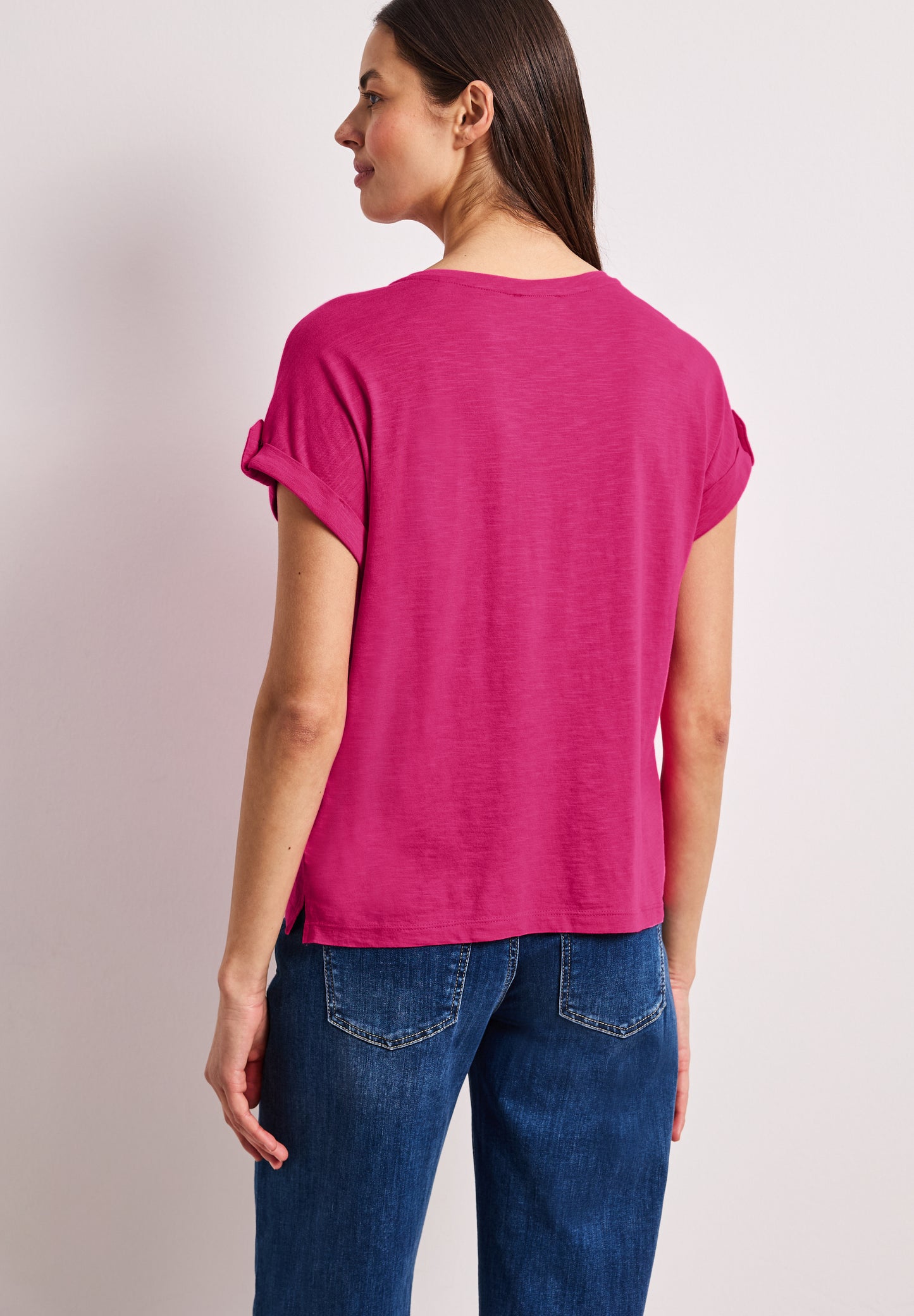 Street One - T-Shirt mit Rundhals und Knopfdetails - Farbe: magenta dream