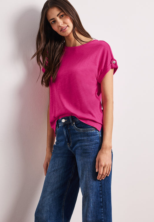 Street One - T-Shirt mit Rundhals und Knopfdetails - Farbe: magenta dream