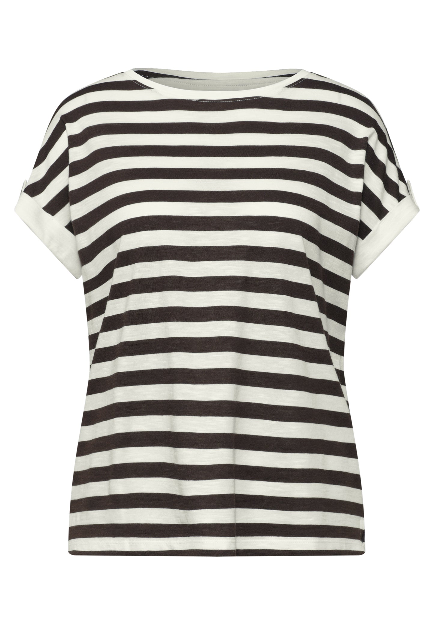 Street One - T-Shirt mit Rundhals und Knopfdetail - Farbe: espresso brown