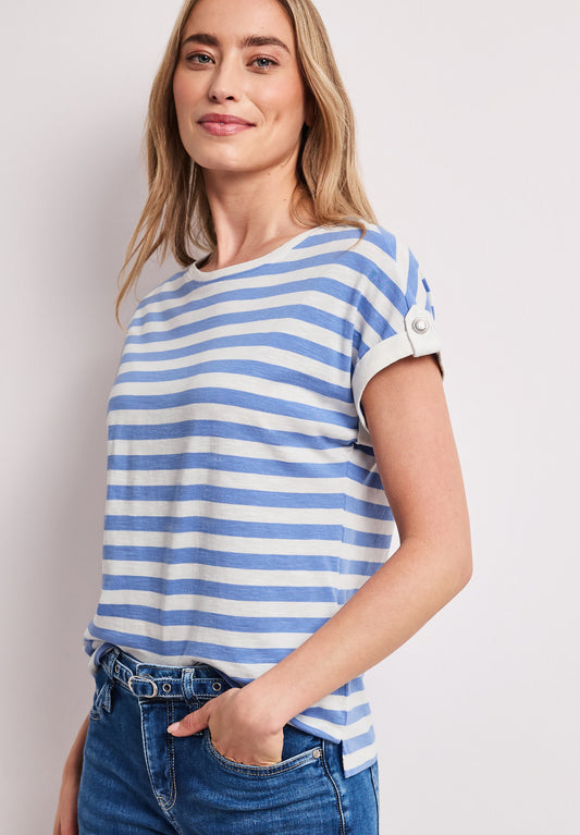 Street One - T-Shirt mit Rundhals und Knopfdetail - Farbe: drift blue