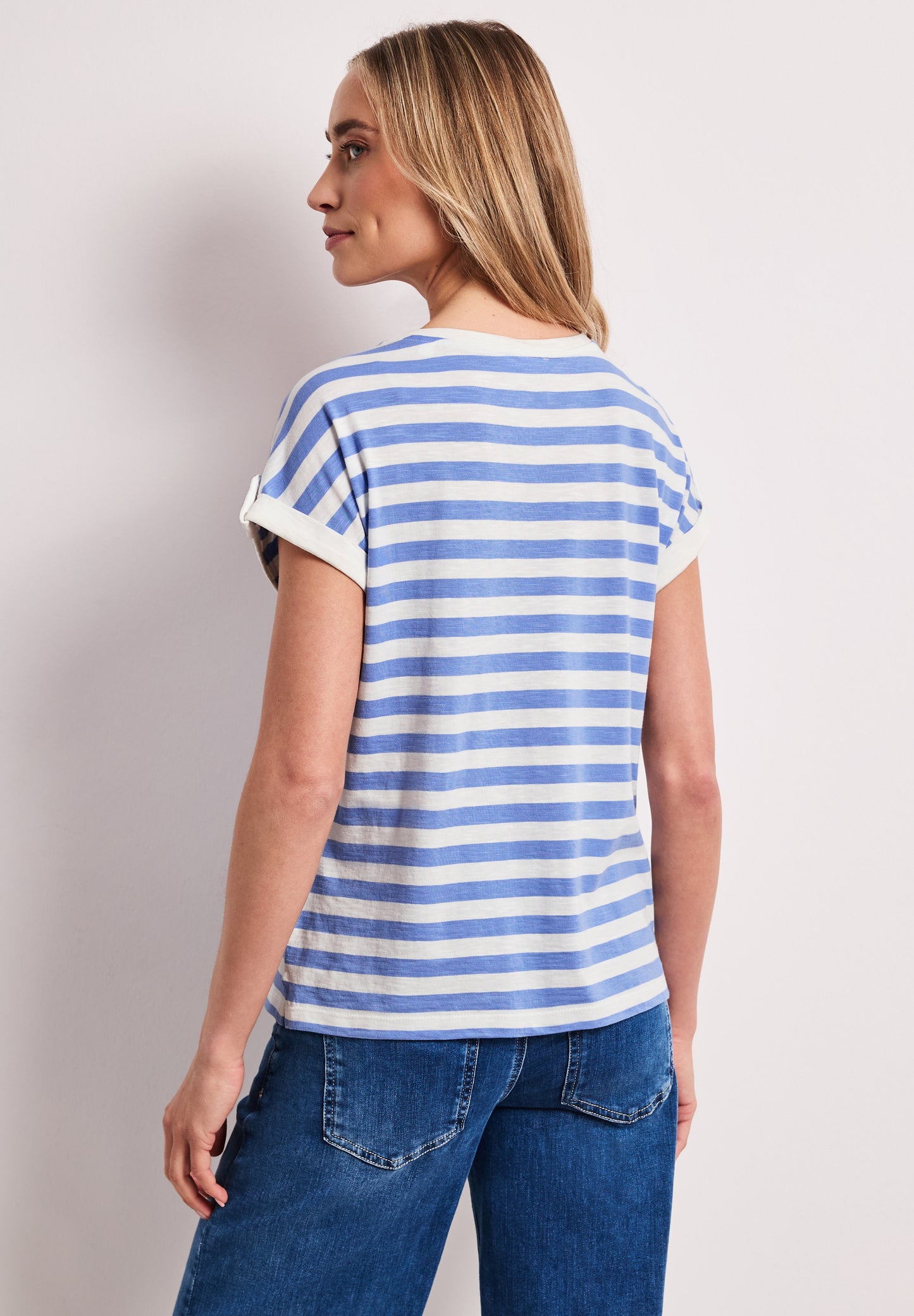 Street One - T-Shirt mit Rundhals und Knopfdetail - Farbe: drift blue
