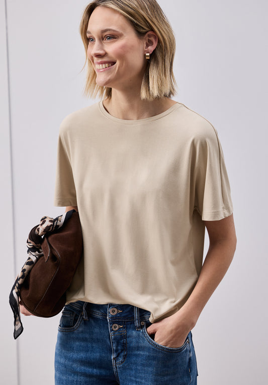 Street One - Basic T-Shirt mit Dropped Shoulders - Farbe: cotton beige