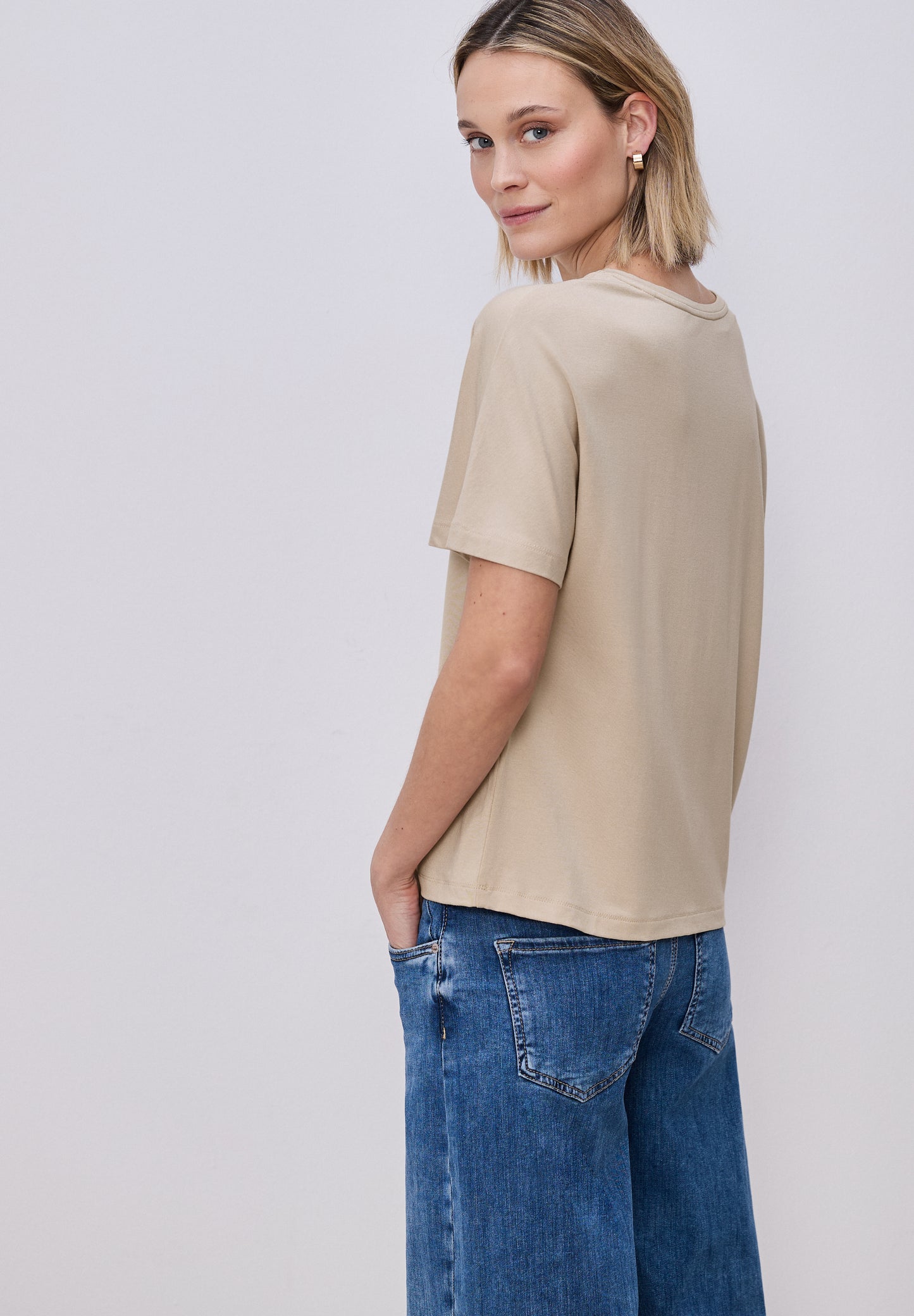 Street One - Basic T-Shirt mit Dropped Shoulders - Farbe: cotton beige