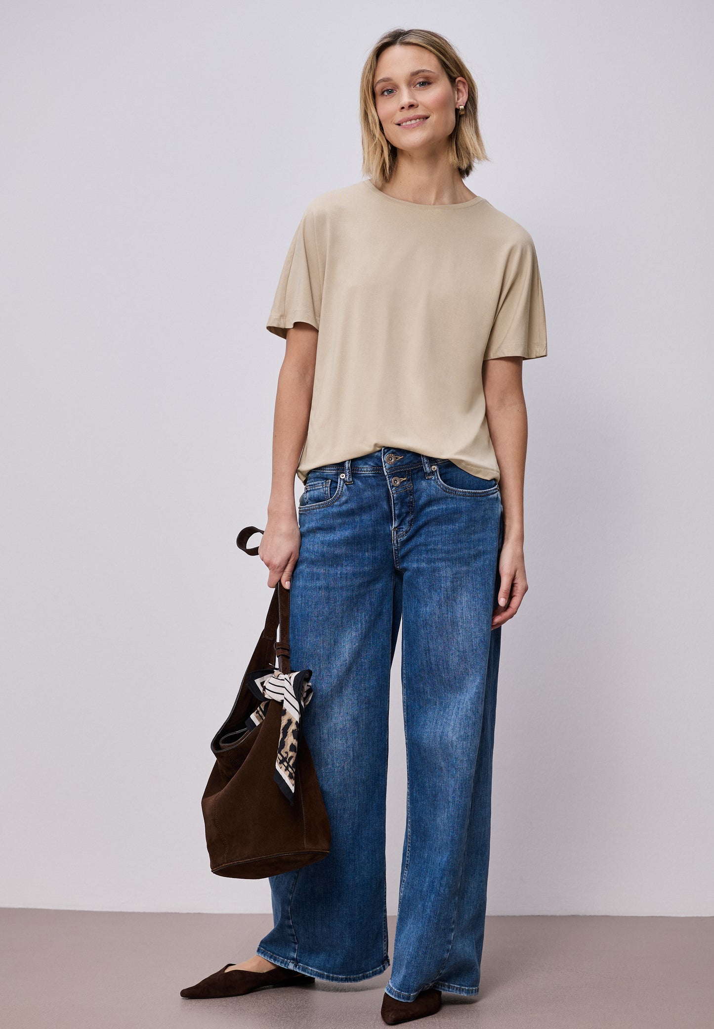 Street One - Basic T-Shirt mit Dropped Shoulders - Farbe: cotton beige