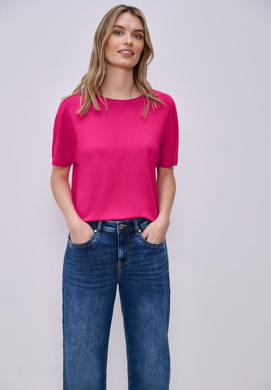 Street One - Basic T-Shirt mit Dropped Shoulders - Farbe: magenta dream