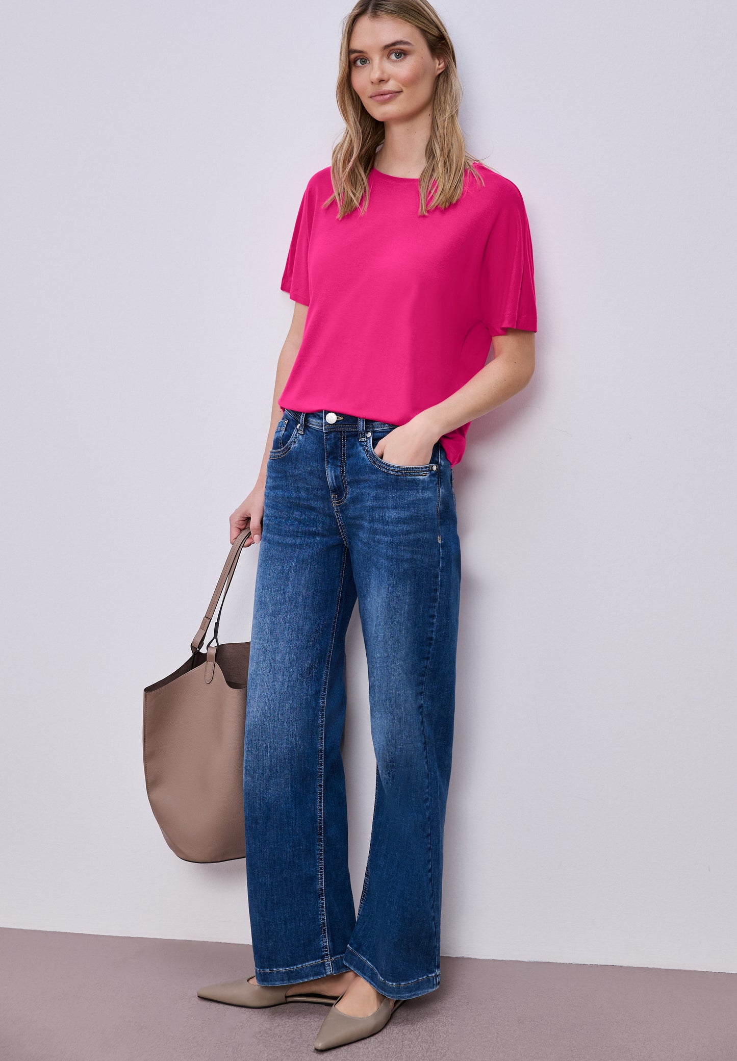 Street One - Basic T-Shirt mit Dropped Shoulders - Farbe: magenta dream