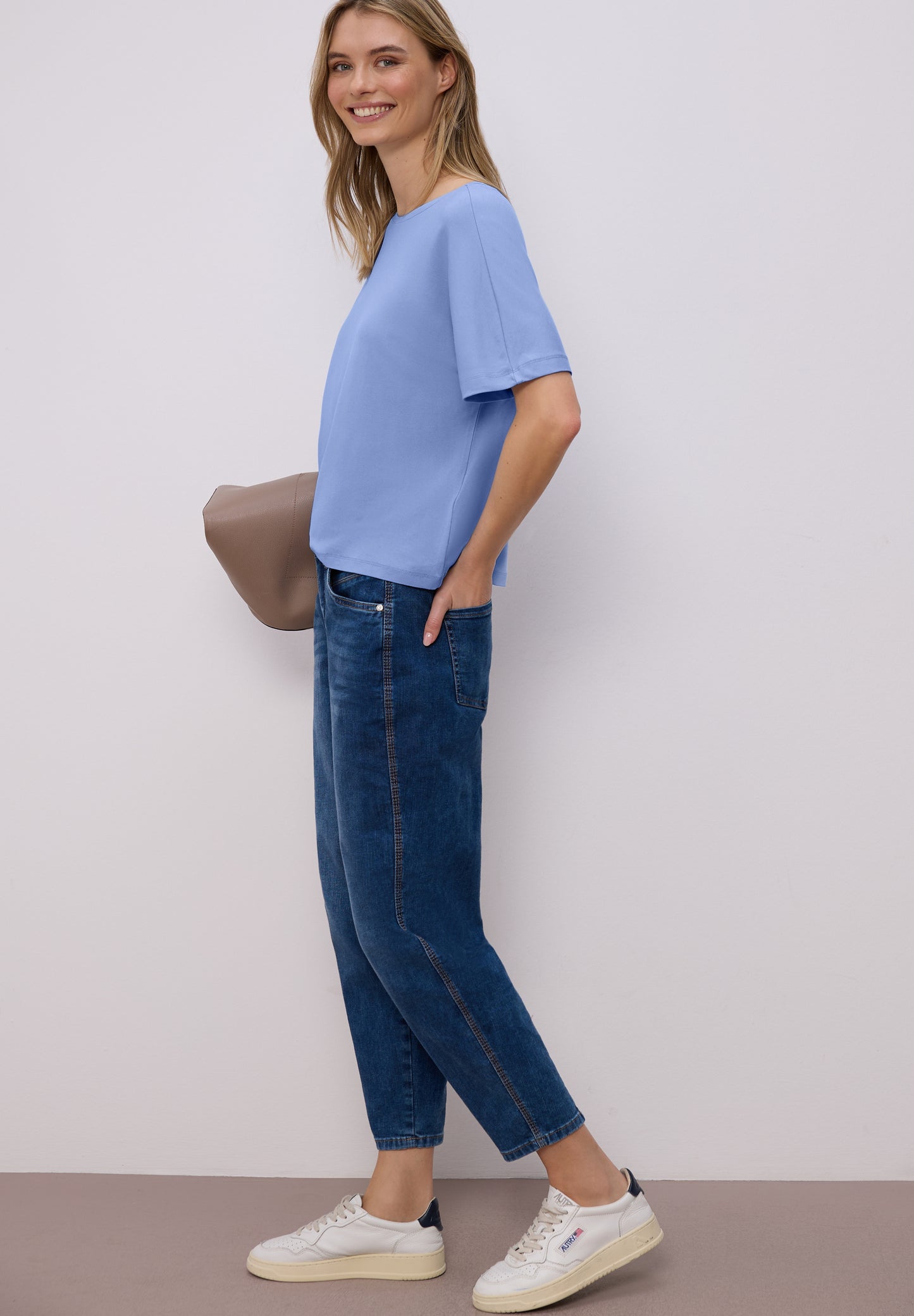 Street One - Basic T-Shirt mit Dropped Shoulders - Farbe: drift blue