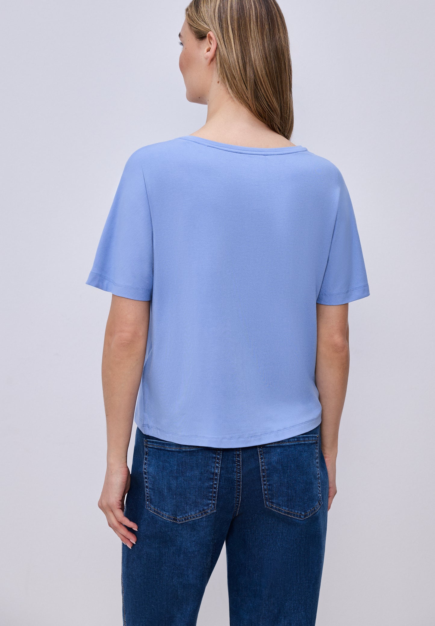 Street One - Basic T-Shirt mit Dropped Shoulders - Farbe: drift blue
