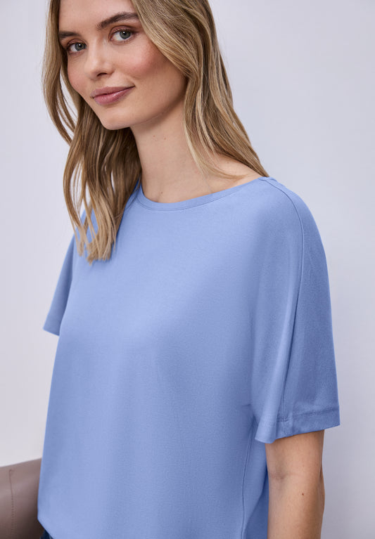 Street One - Basic T-Shirt mit Dropped Shoulders - Farbe: drift blue