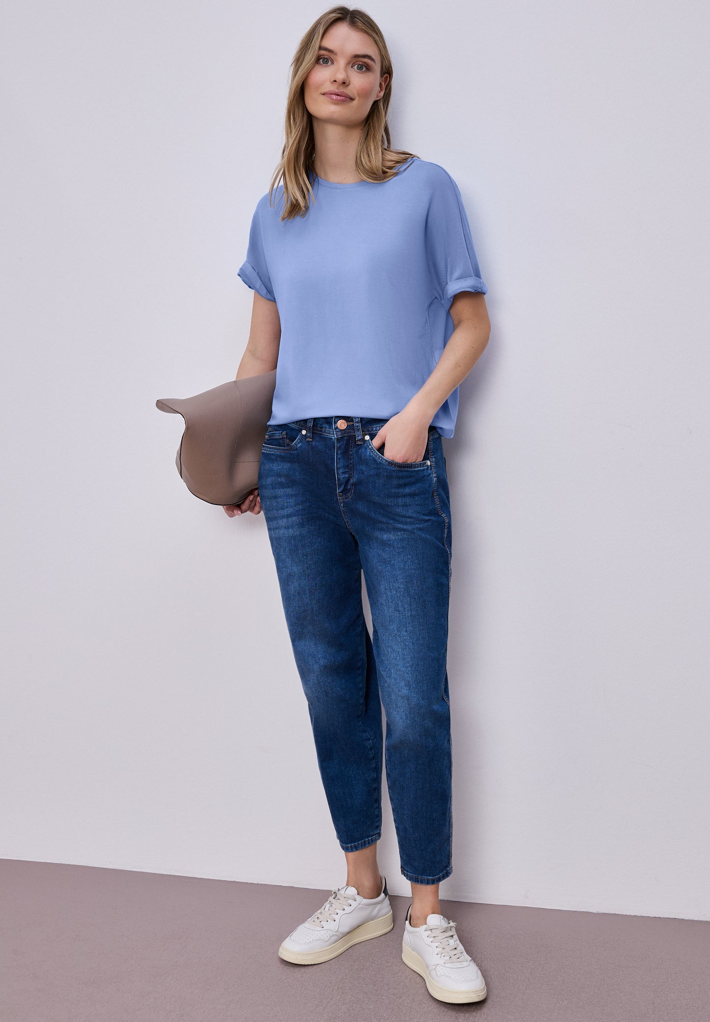 Street One - Basic T-Shirt mit Dropped Shoulders - Farbe: drift blue