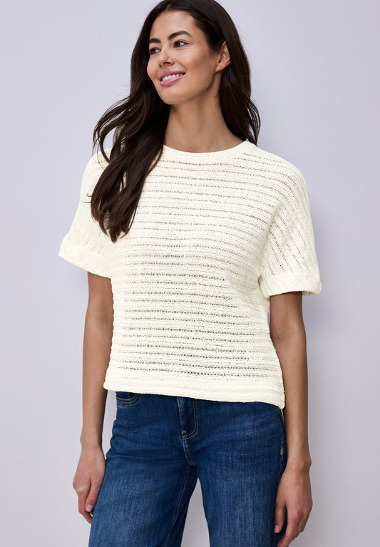 Street One - T-Shirt mit Rundhals und Struktur - Farbe: off white