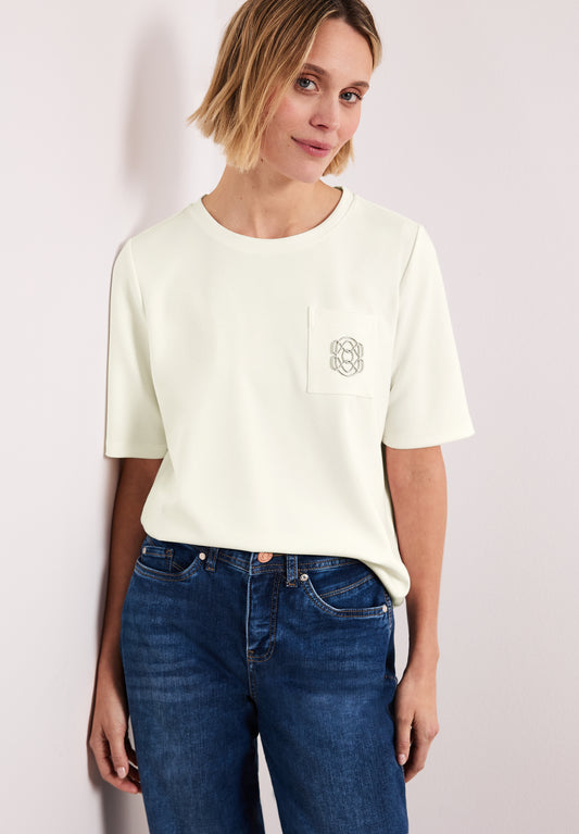 Street One - T-Shirt mit Rundhals und Deko-Detail - Farbe: off white