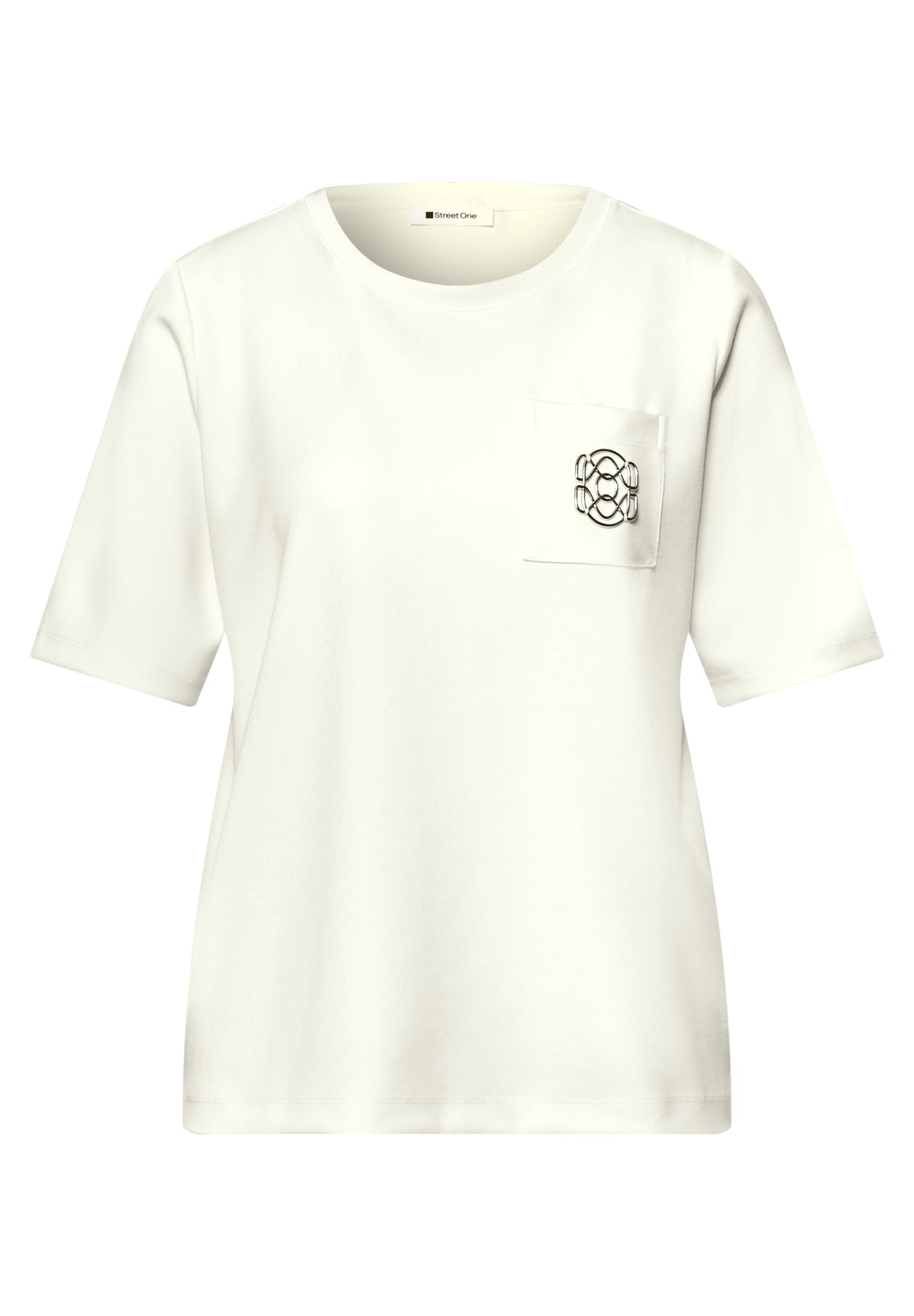 Street One - T-Shirt mit Rundhals und Deko-Detail - Farbe: off white