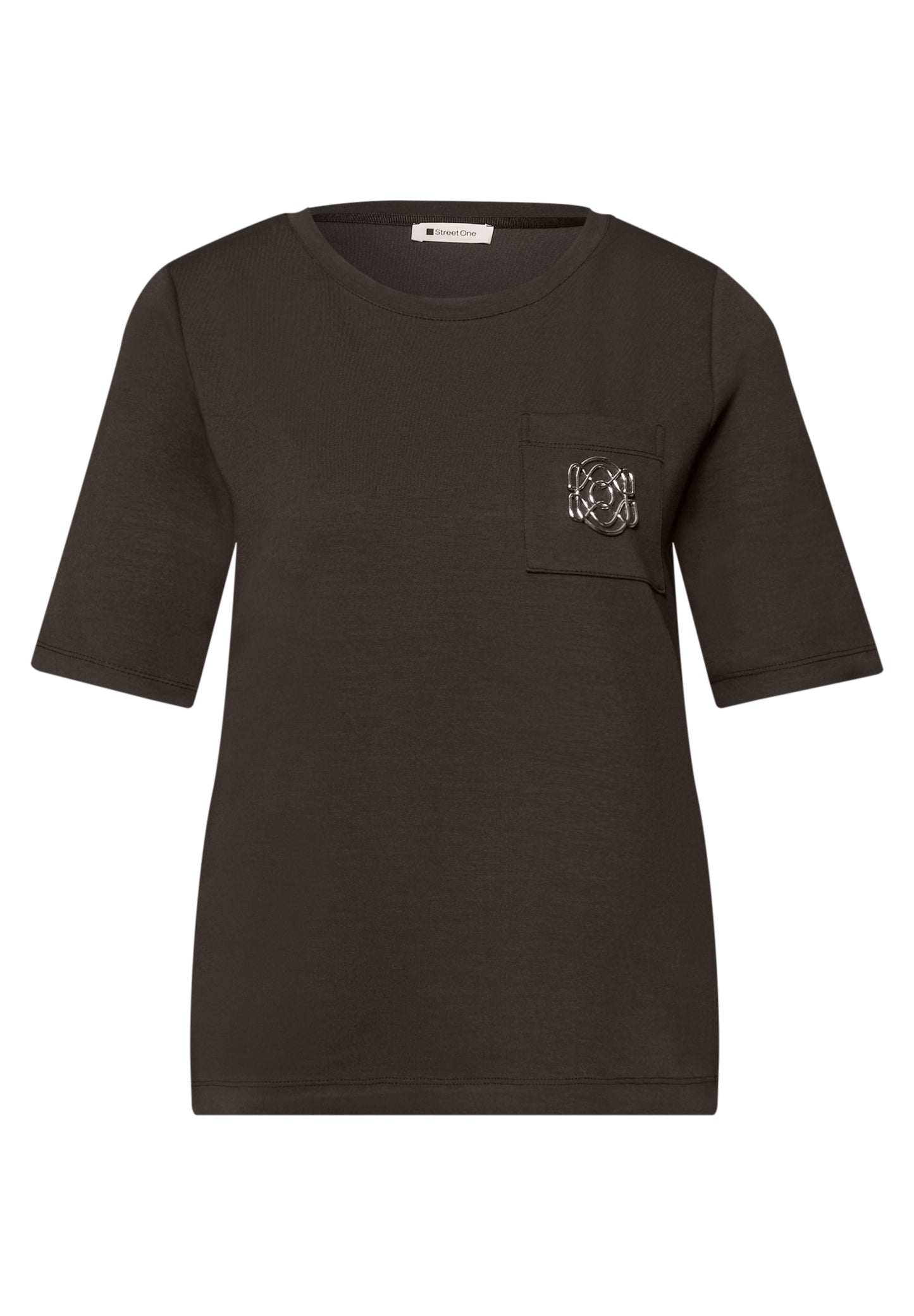 Street One - T-Shirt mit Rundhals und Deko-Detail - Farbe: espresso brown