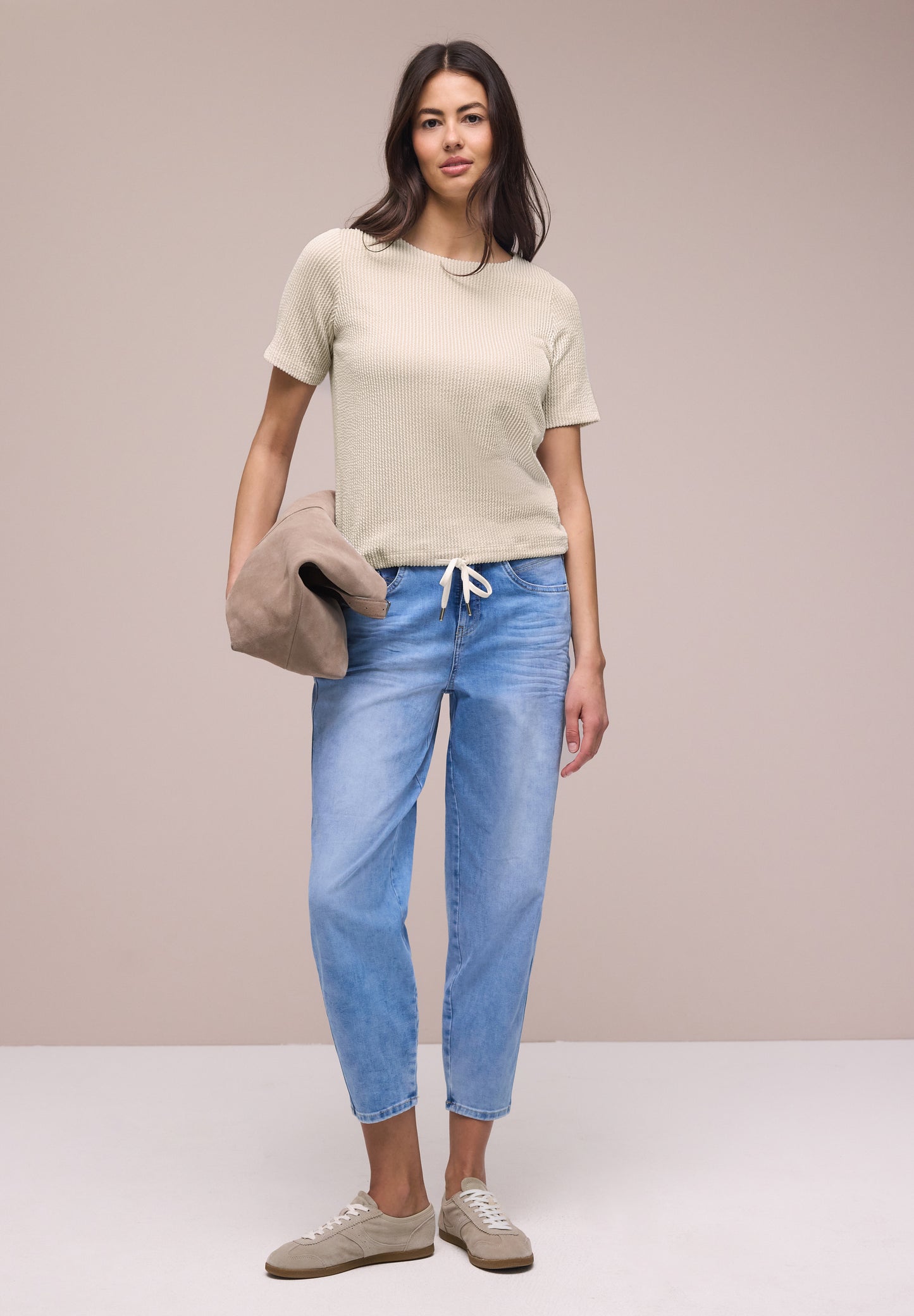 Street One - Kurzarm Shirt mit Strukturstreifen - Farbe: clay sand