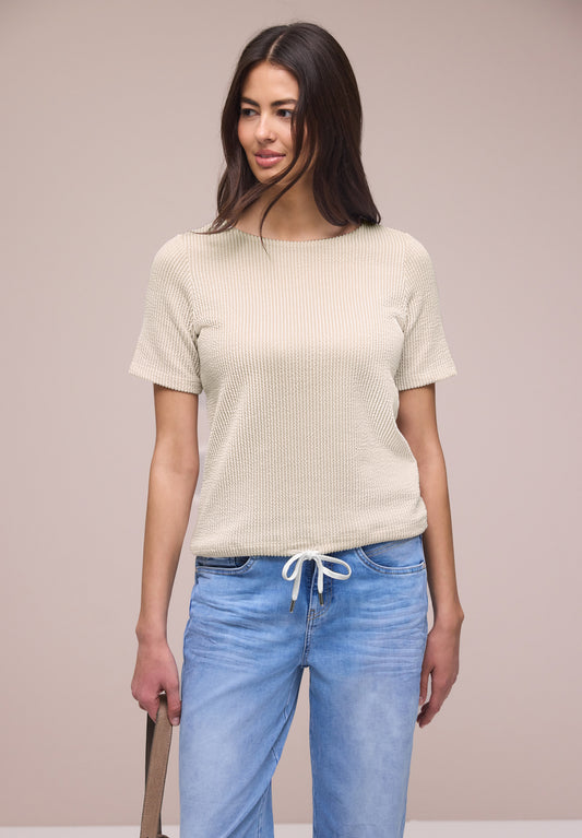 Street One - Kurzarm Shirt mit Strukturstreifen - Farbe: clay sand