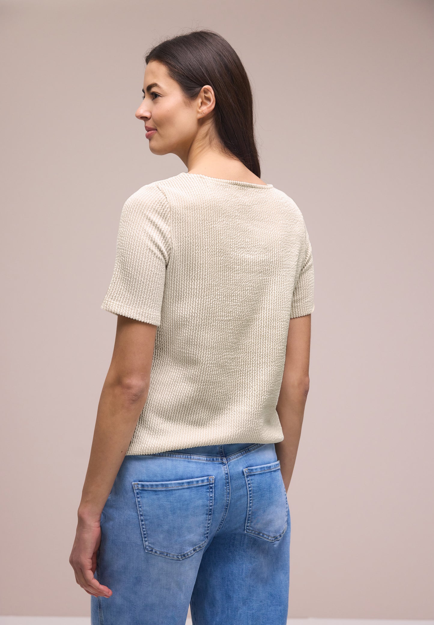 Street One - Kurzarm Shirt mit Strukturstreifen - Farbe: clay sand