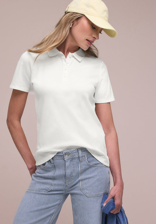Street One - Kurzarm Poloshirt in Rippstruktur - Farbe: off white