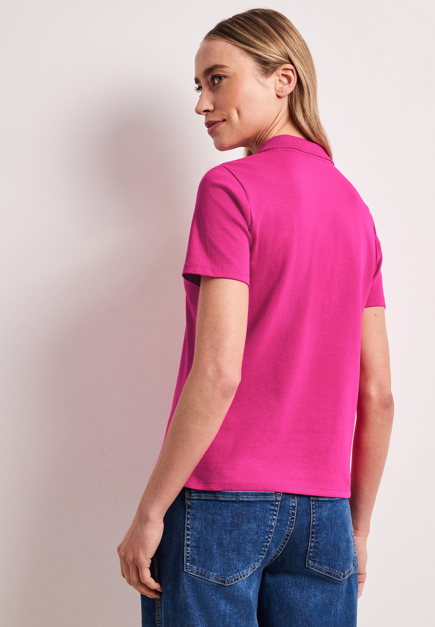 Street One - Kurzarm Poloshirt in Rippstruktur - Farbe: magenta dream