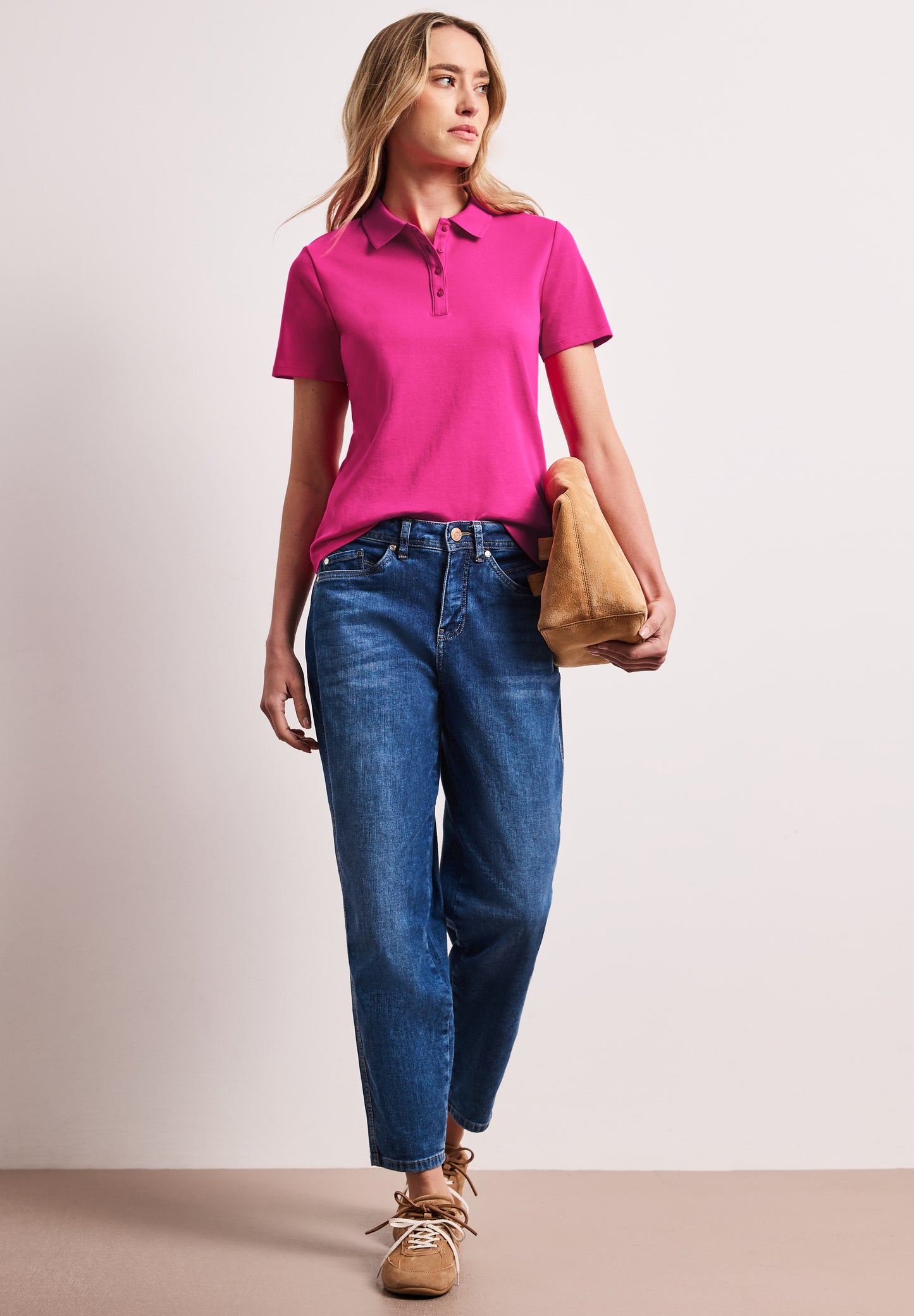 Street One - Kurzarm Poloshirt in Rippstruktur - Farbe: magenta dream