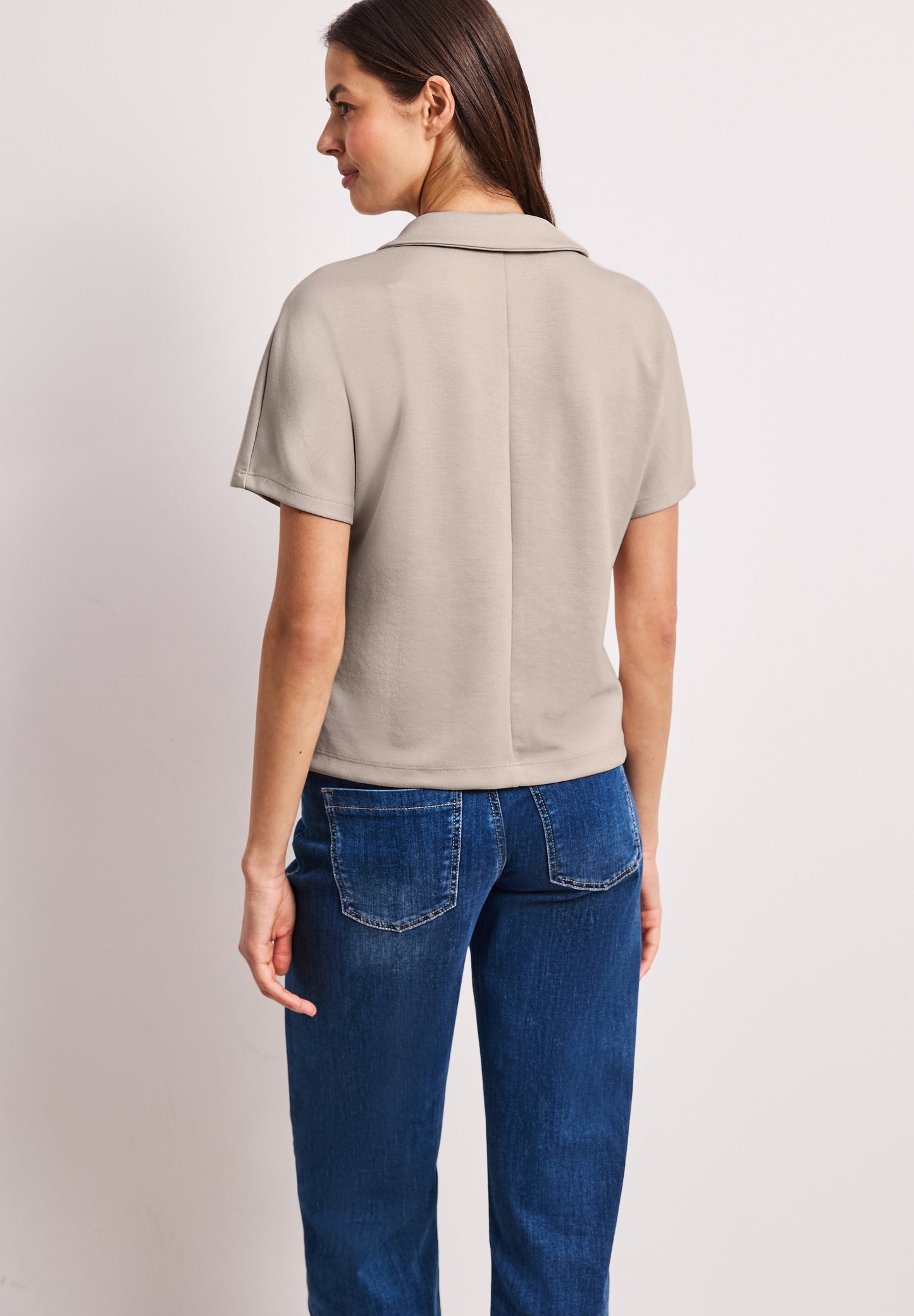 Street One - Kurzarm Poloshirt mit Glitzer - Farbe: clay sand