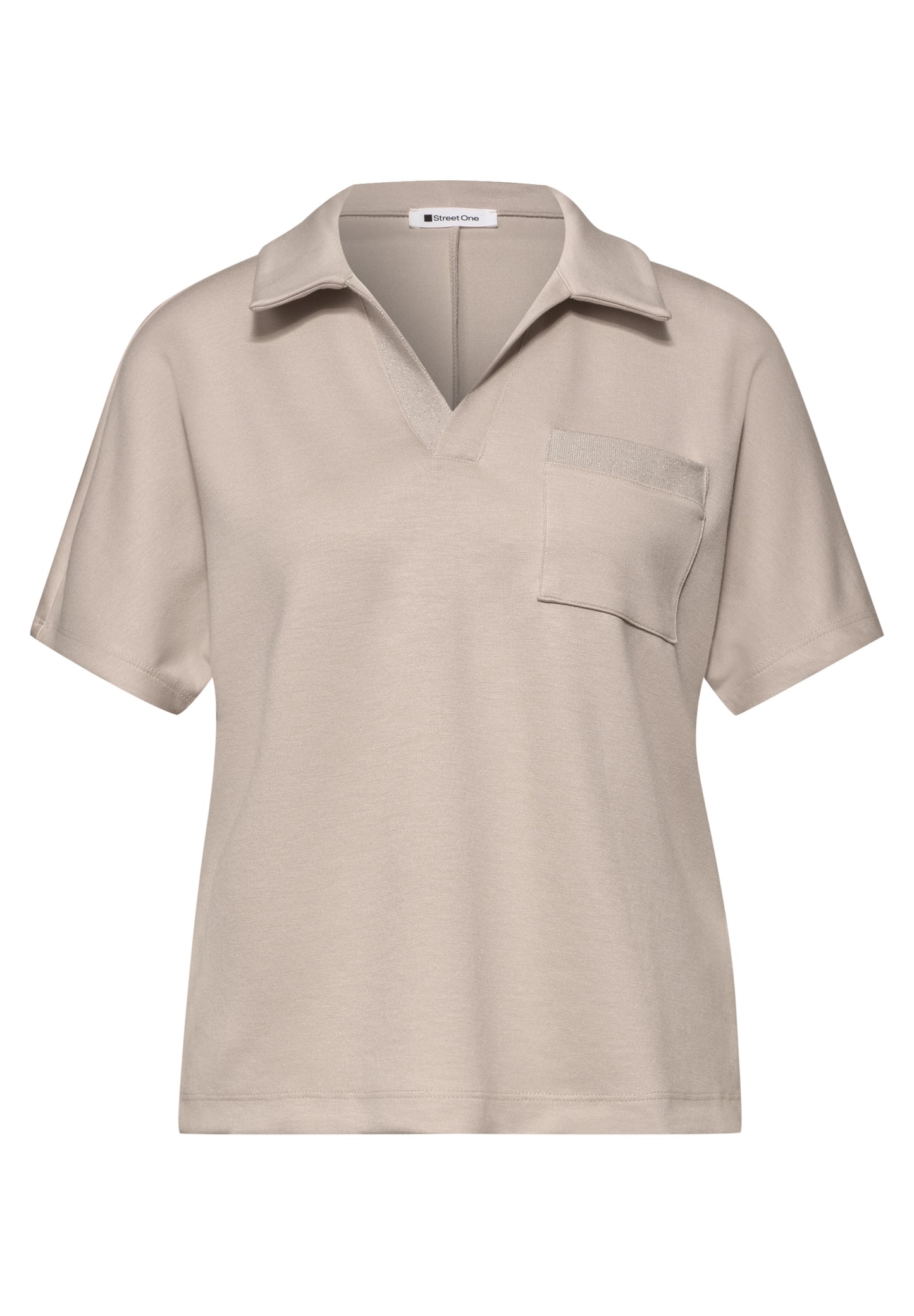 Street One - Kurzarm Poloshirt mit Glitzer - Farbe: clay sand