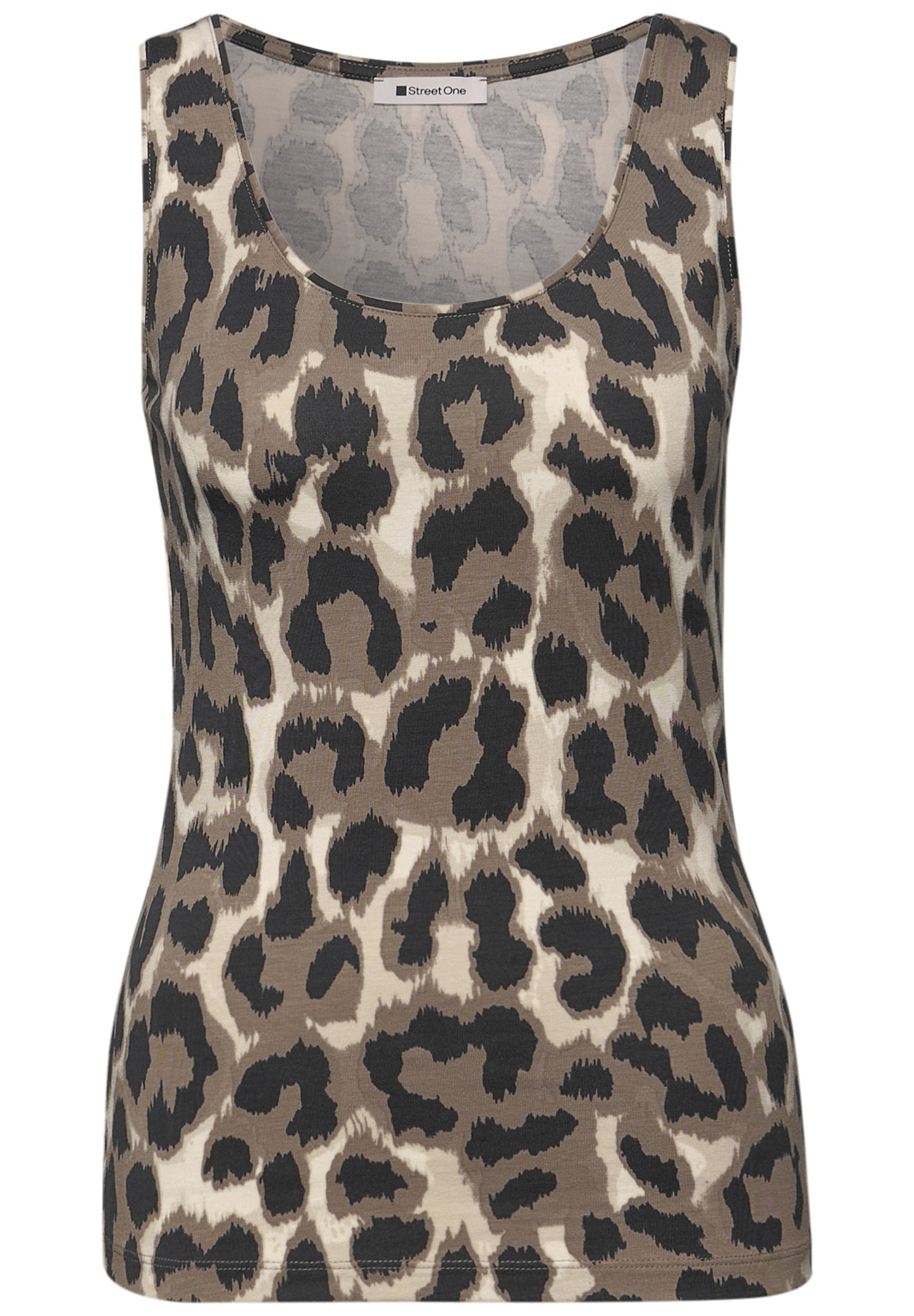 Street One - Basic Top mit Rundhals im Leo-Muster - Farbe: timeless beige