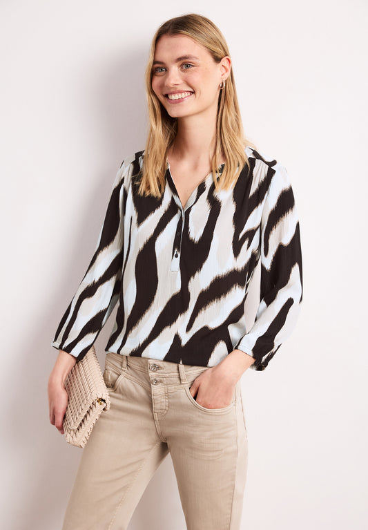 Street One - Shirt mit Split Neck und Strukturmix - Farbe: espresso brown