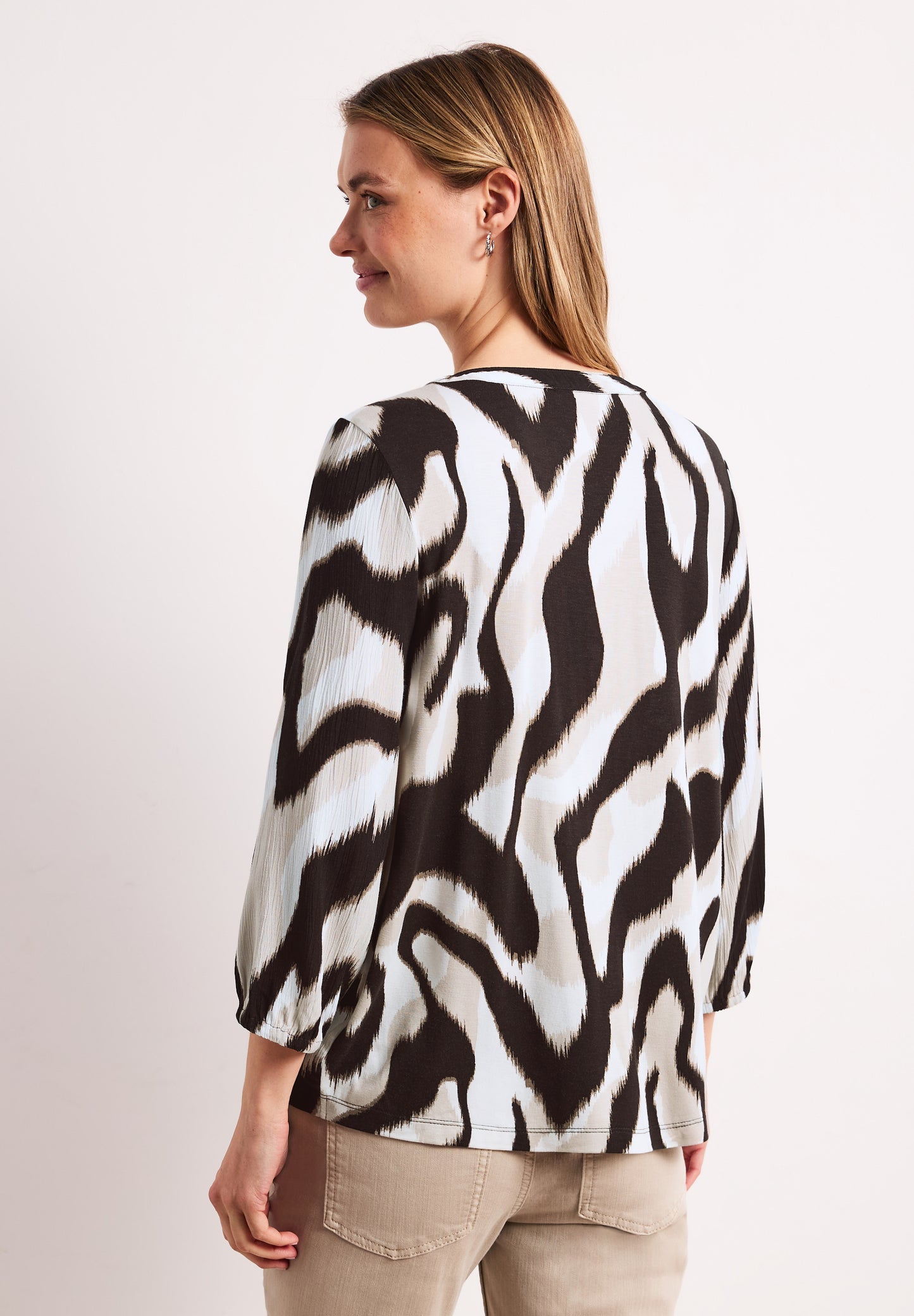 Street One - Shirt mit Split Neck und Strukturmix - Farbe: espresso brown